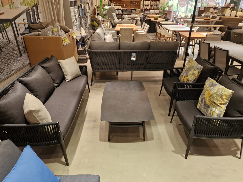 Loungeset Elba Alu Zwart Rope - 3 Zit + 2x1 zit + Keramiek Salontafel