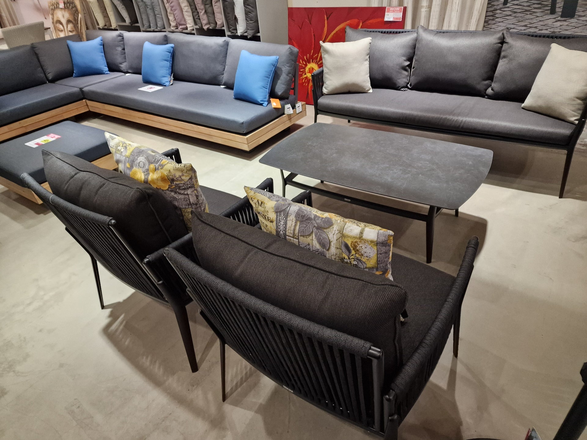 Loungeset Elba Alu Zwart Rope - 3 Zit + 2x1 zit + Keramiek Salontafel