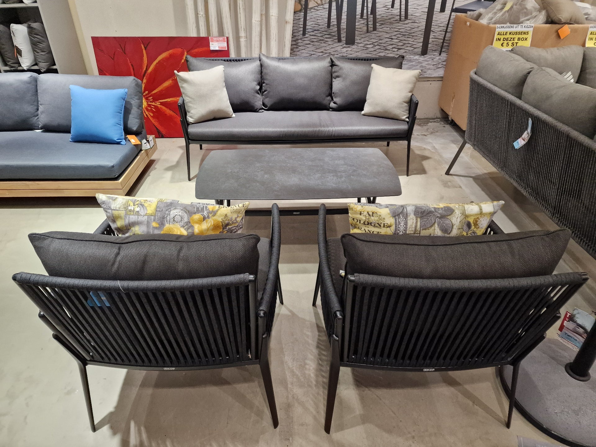 Loungeset Elba Alu Zwart Rope - 3 Zit + 2x1 zit + Keramiek Salontafel
