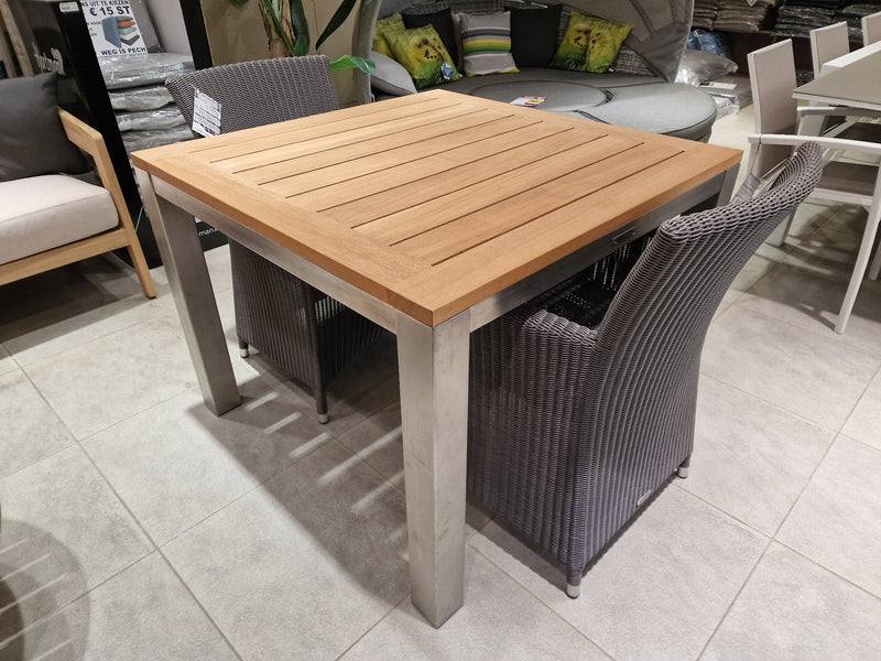 Teak Tuintafel Vierkant + Inox Poten 100 x 100 x H75 cm