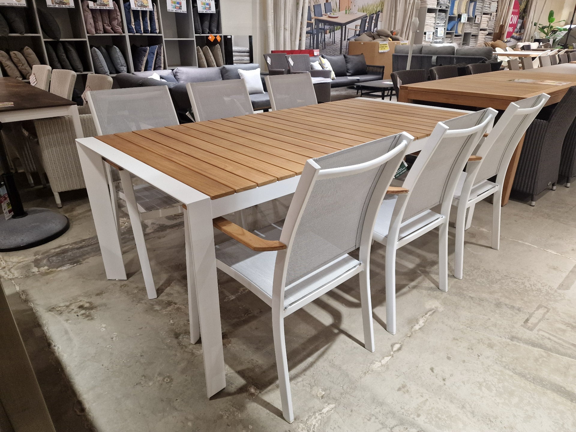 Alu Tuintafel Bellevue - 202 x 100 cm - Alu Frame White Teak Top