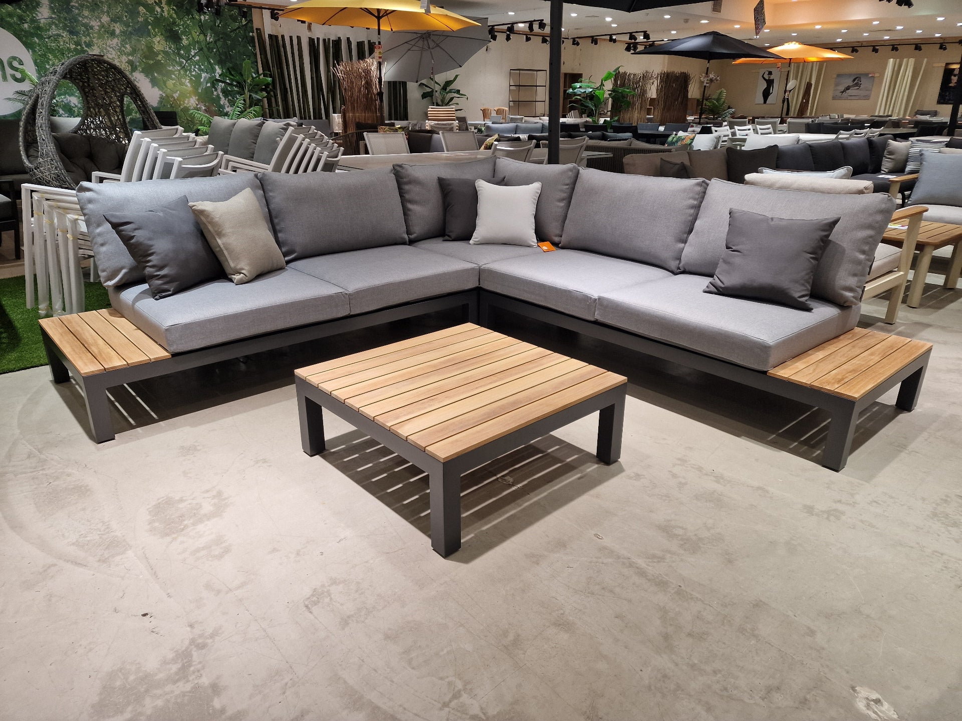 Vienna Hoeklounge Set Teak Top 4-delig Alu - Royal Grey Mat + Pepper Grey