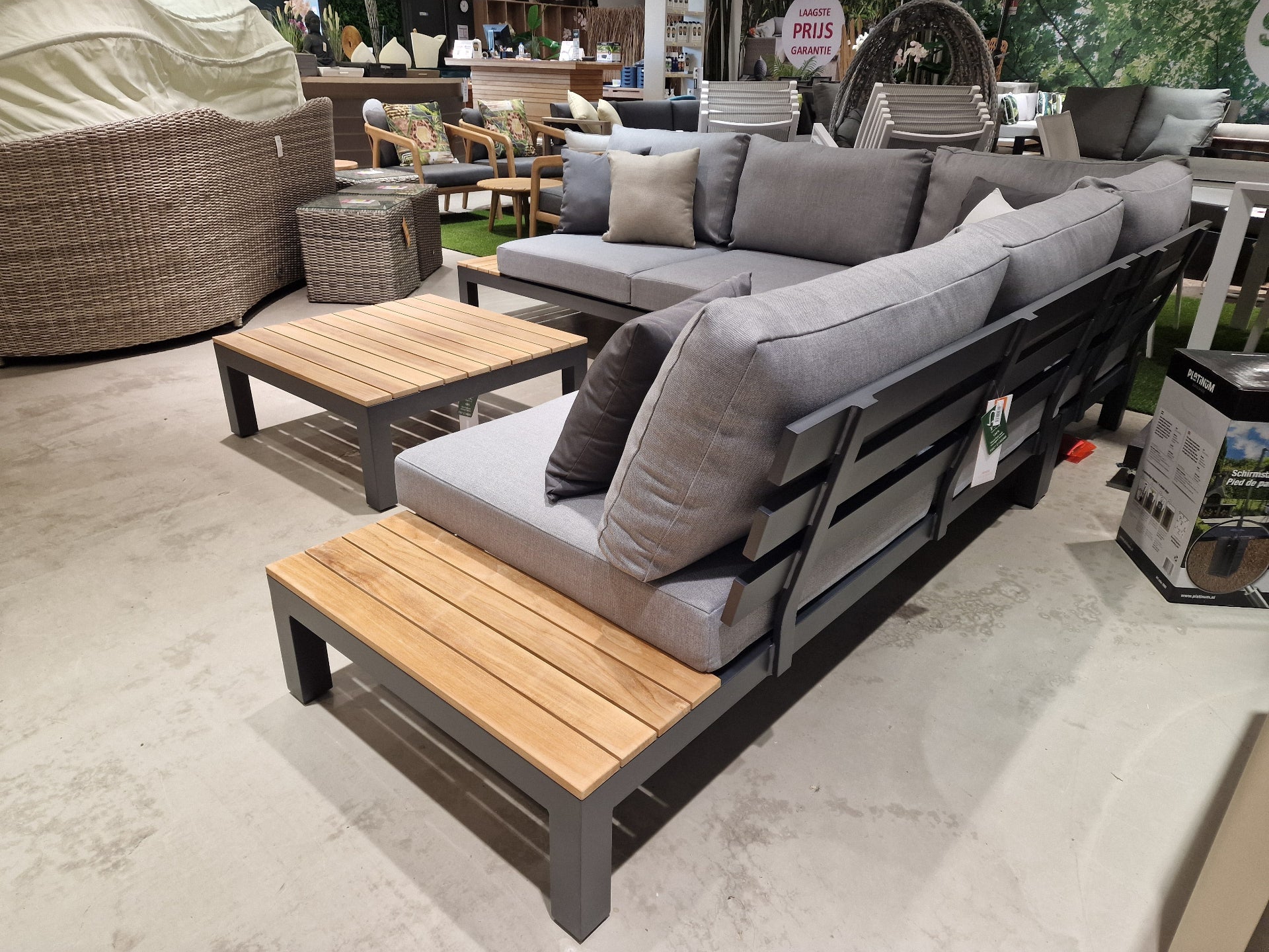 Vienna Hoeklounge Set Teak Top 4-delig Alu - Royal Grey Mat + Pepper Grey