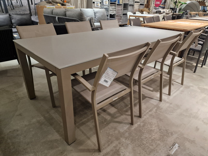 Alu Tuintafel Cleopatra Champagne Mat + Glas Top Taupe - 220cm x 100cm