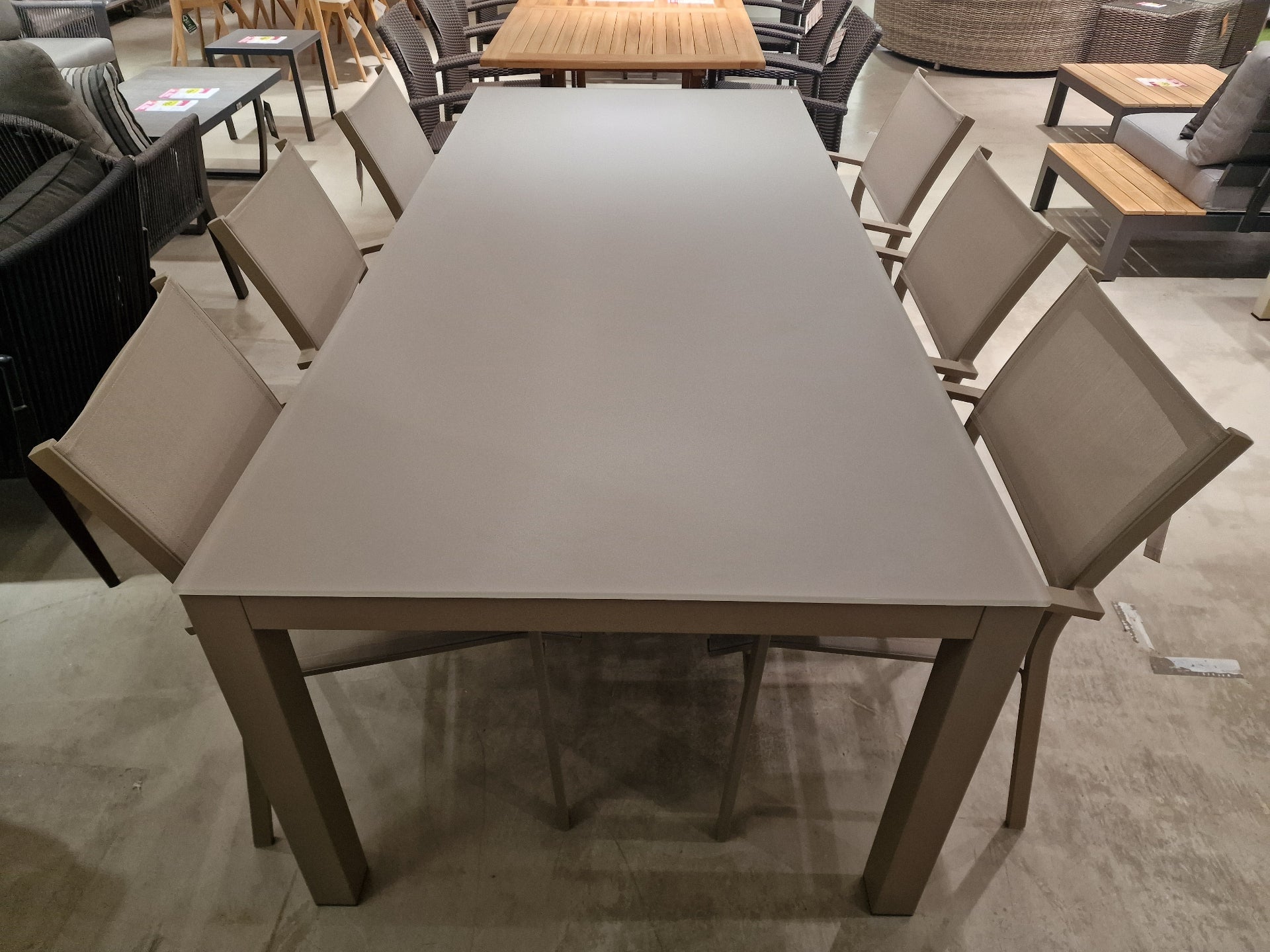 Alu Tuintafel Cleopatra Champagne Mat + Glas Top Taupe - 220cm x 100cm