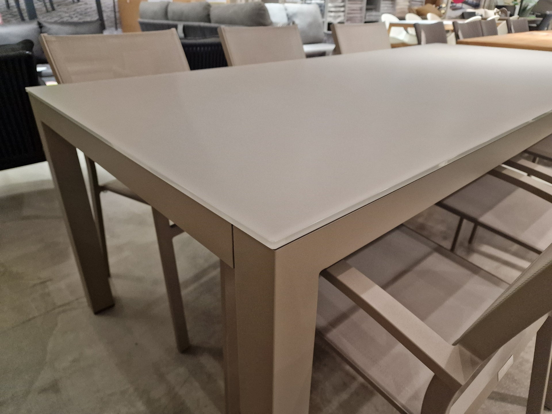 Alu Tuintafel Cleopatra Champagne Mat + Glas Top Taupe - 220cm x 100cm