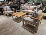 Forza Lounge Sofaset Alu Frame Sand + Teak Natural Armleuning - Kussens Serval Light Brown Olefin 370