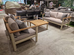 Forza Lounge Sofaset Alu Frame Sand + Teak Natural Armleuning - Kussens Serval Light Brown Olefin 370