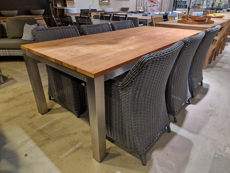 Teak Tuintafel Erosi + Inox Poten 220 x 100 cm - 3 Brede Planken