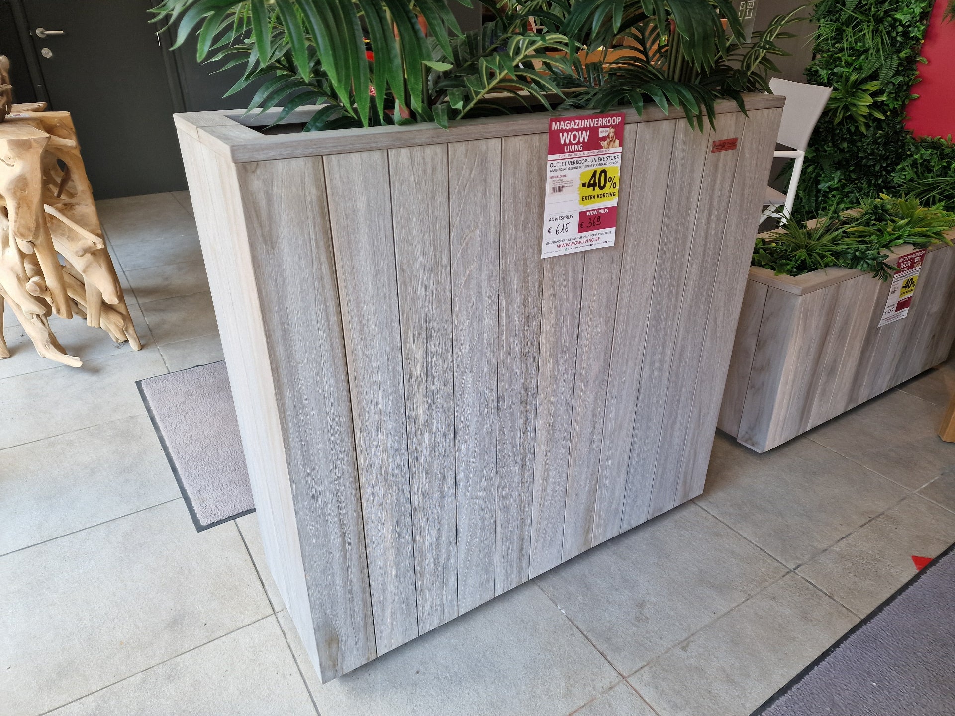 Teak Planter Brighton Deluxe 100 x 35 x H95 cm Instant Grey