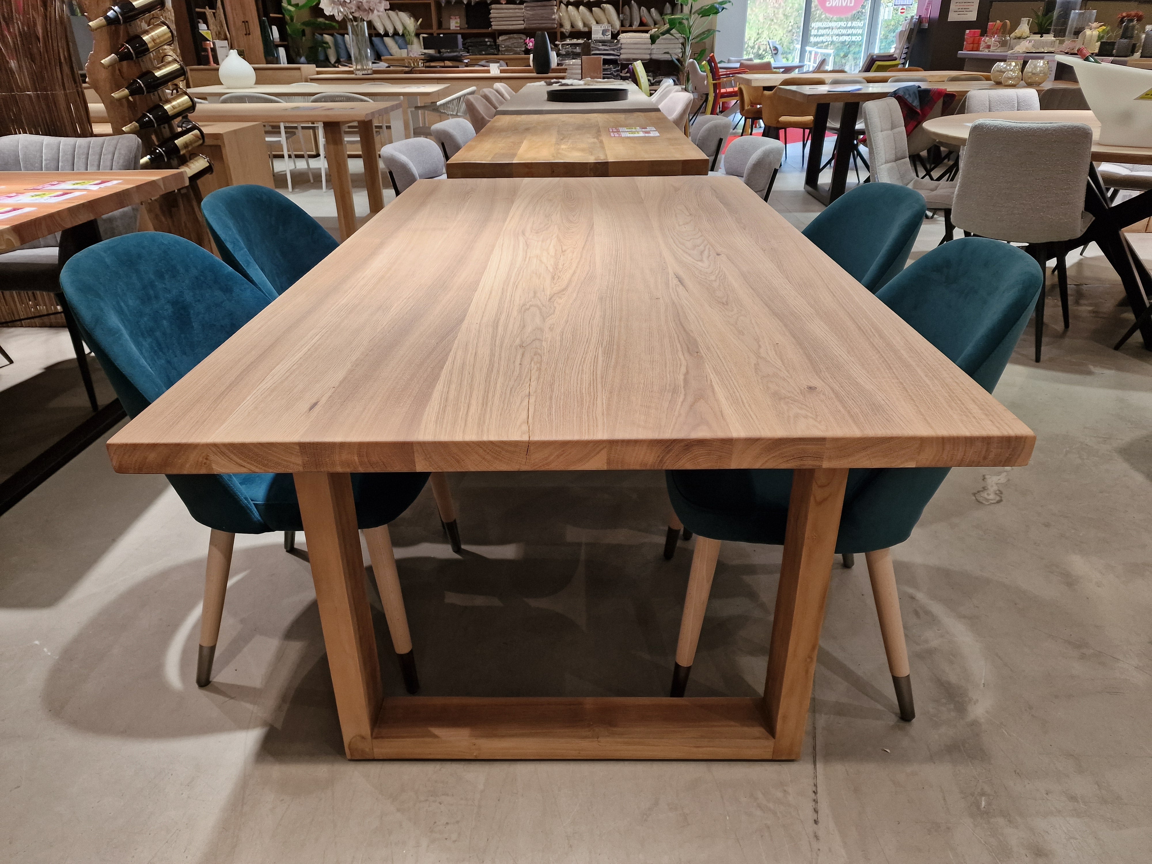 Eik Interieurtafel Rechthoekig 180 x 100cm Naturel Recht met houten U-Poot Naturel