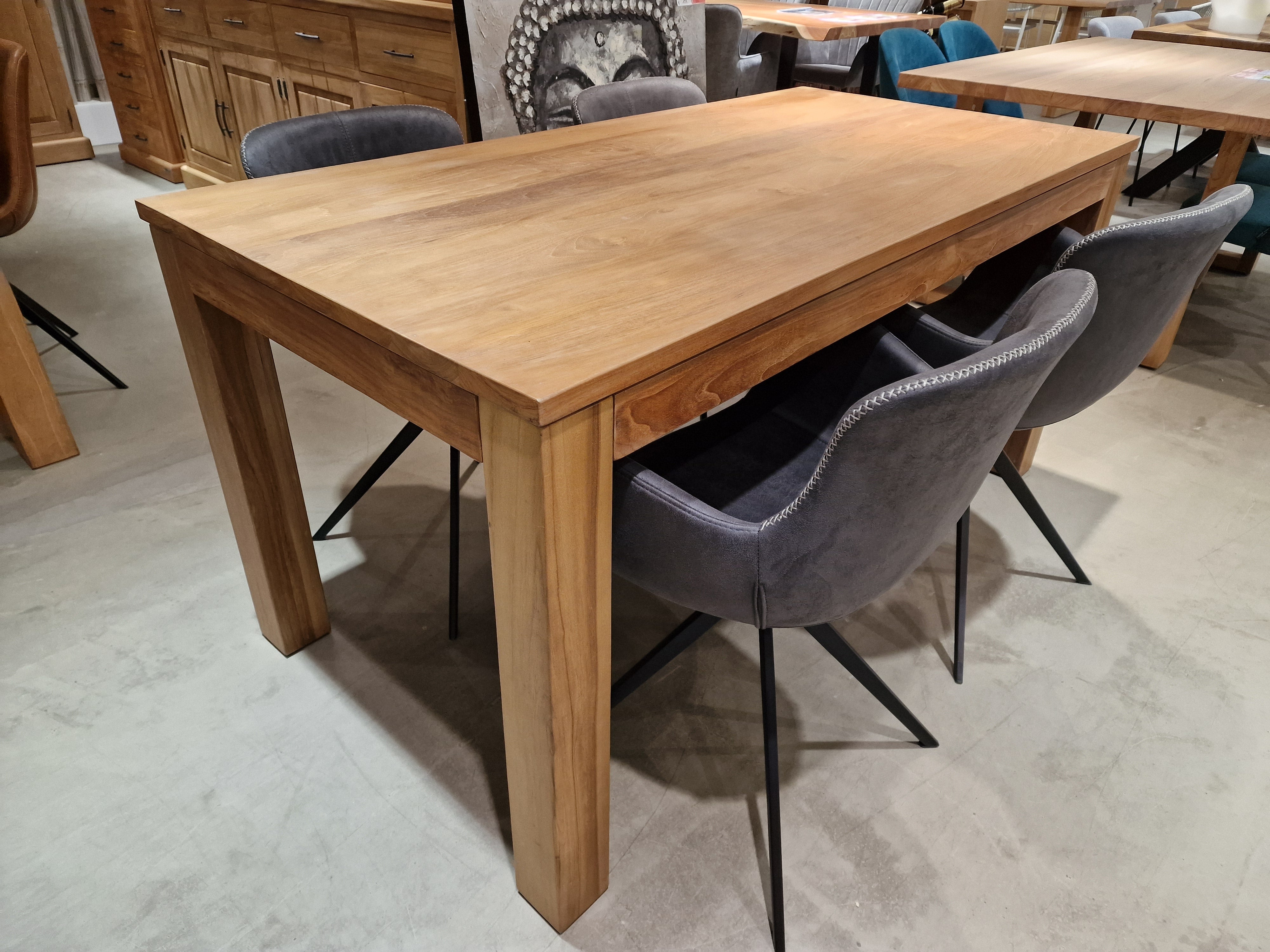 Teak Interieurtafel Rechthoekig 160 x 80cm Naturel Recht met Blokpoten