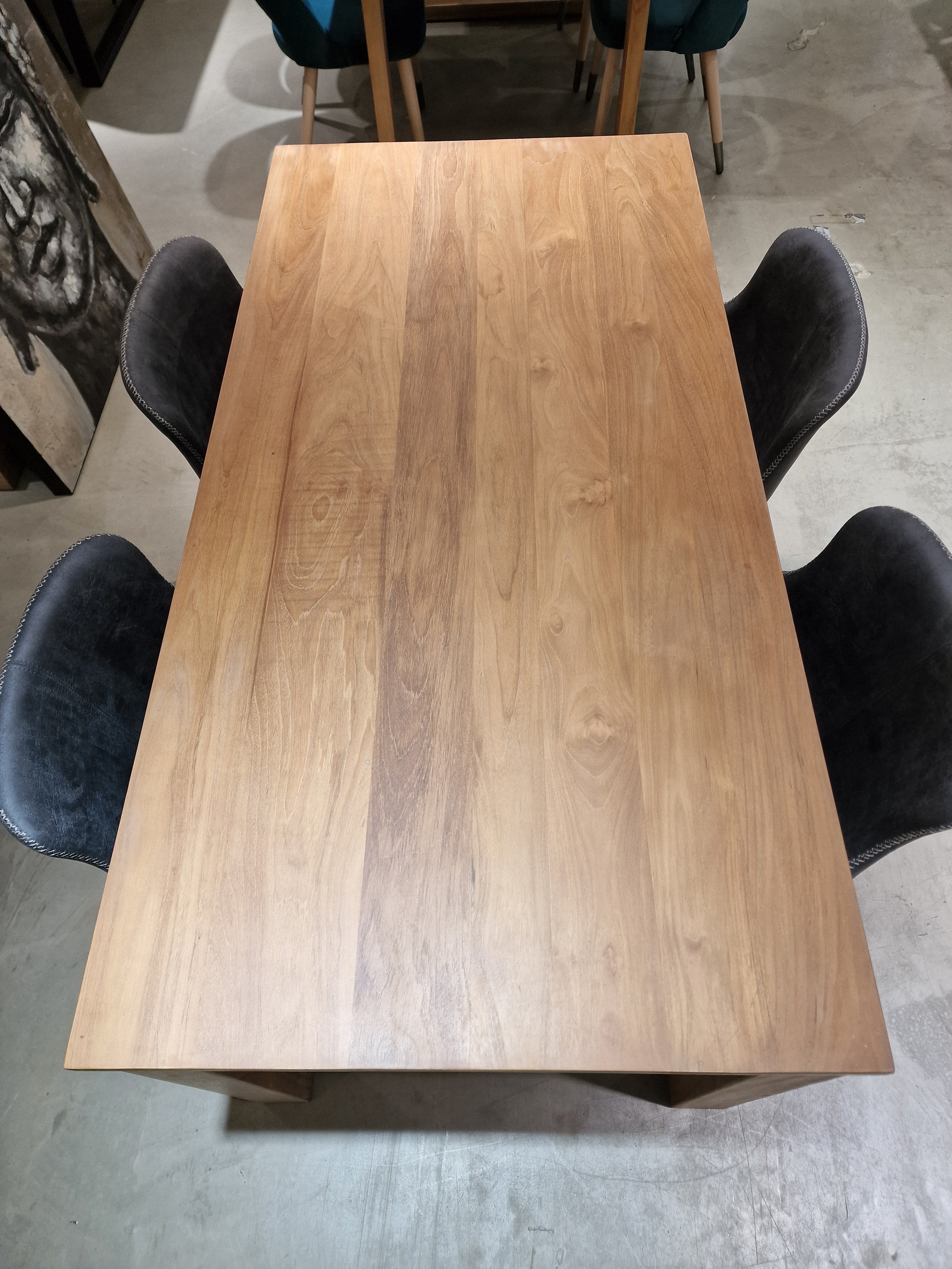 Teak Interieurtafel Rechthoekig 160 x 80cm Naturel Recht met Blokpoten