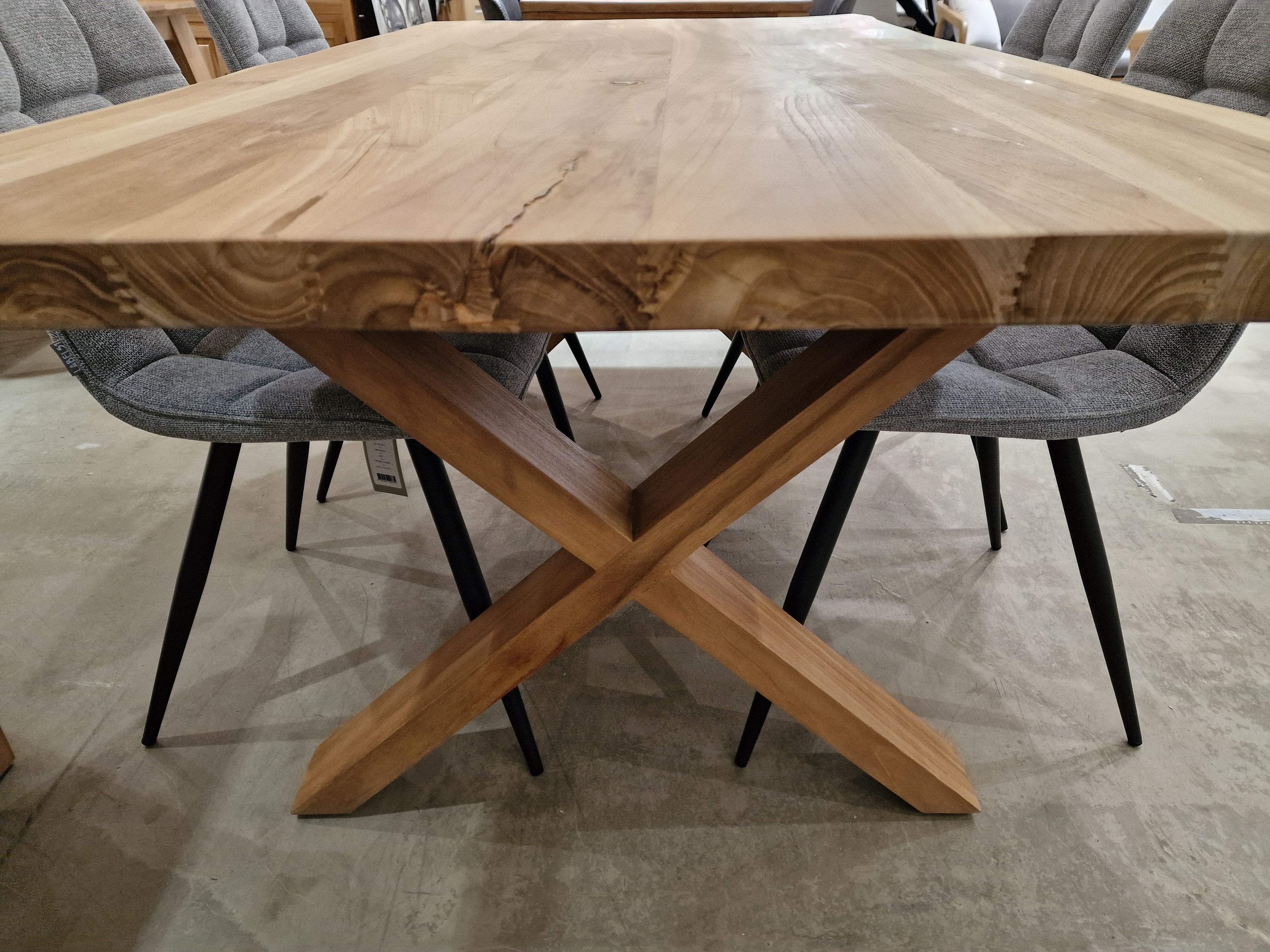 Teak Interieurtafel Alami Rechthoekig 180 x 100cm Naturel Boomstam met X-Poten