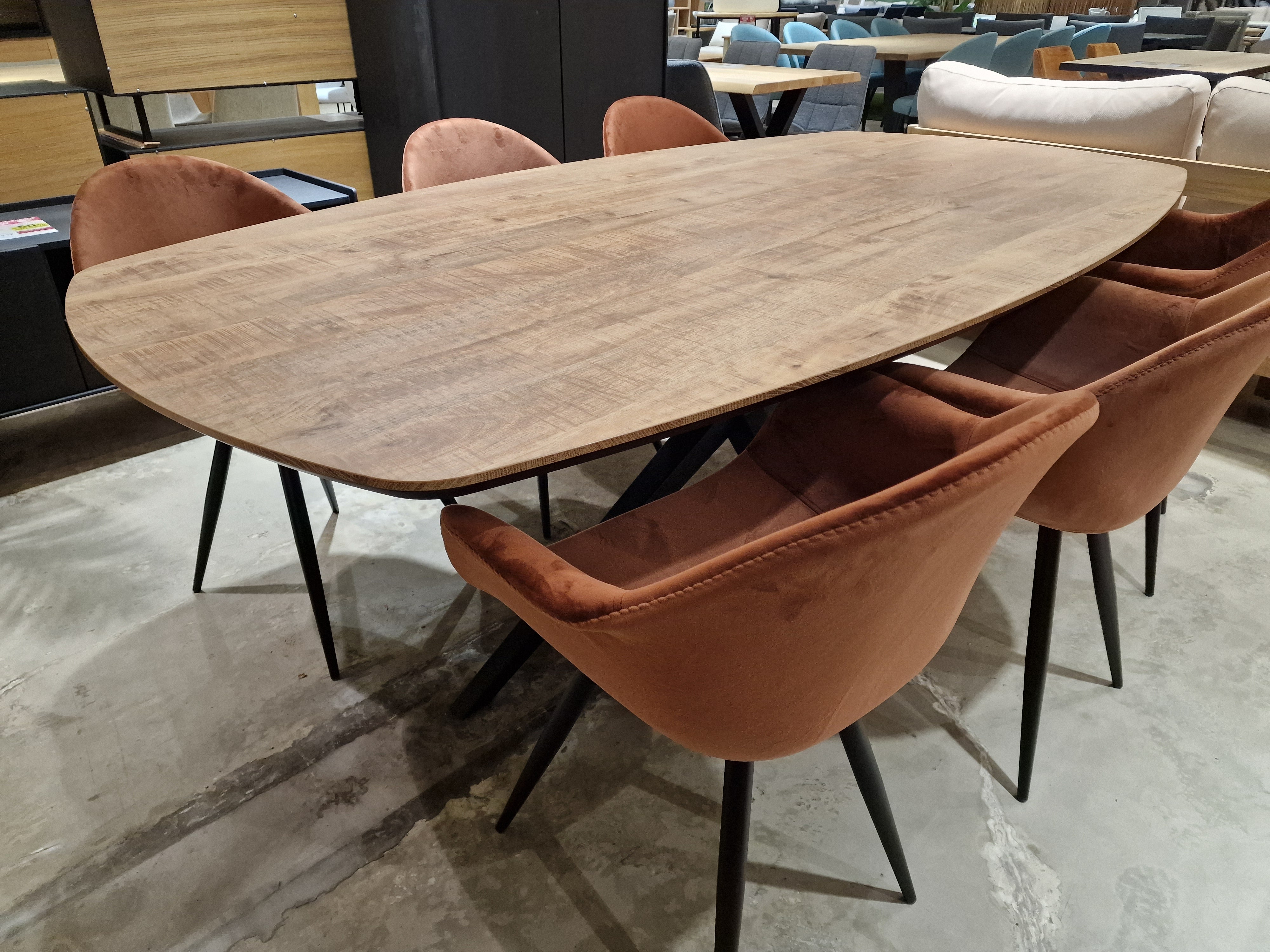 Lamilux Mango Interieurtafel Wellington Deens Ovaal 220 x 120cm Verjongd met Zwarte Spider-Poot