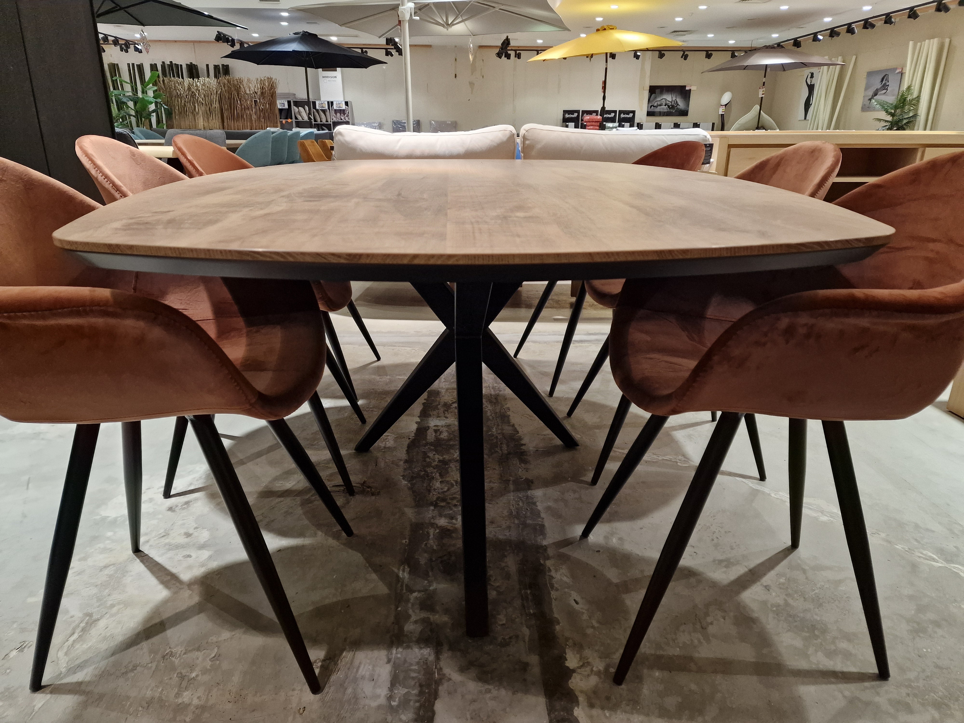 Lamilux Mango Interieurtafel Wellington Deens Ovaal 220 x 120cm Verjongd met Zwarte Spider-Poot