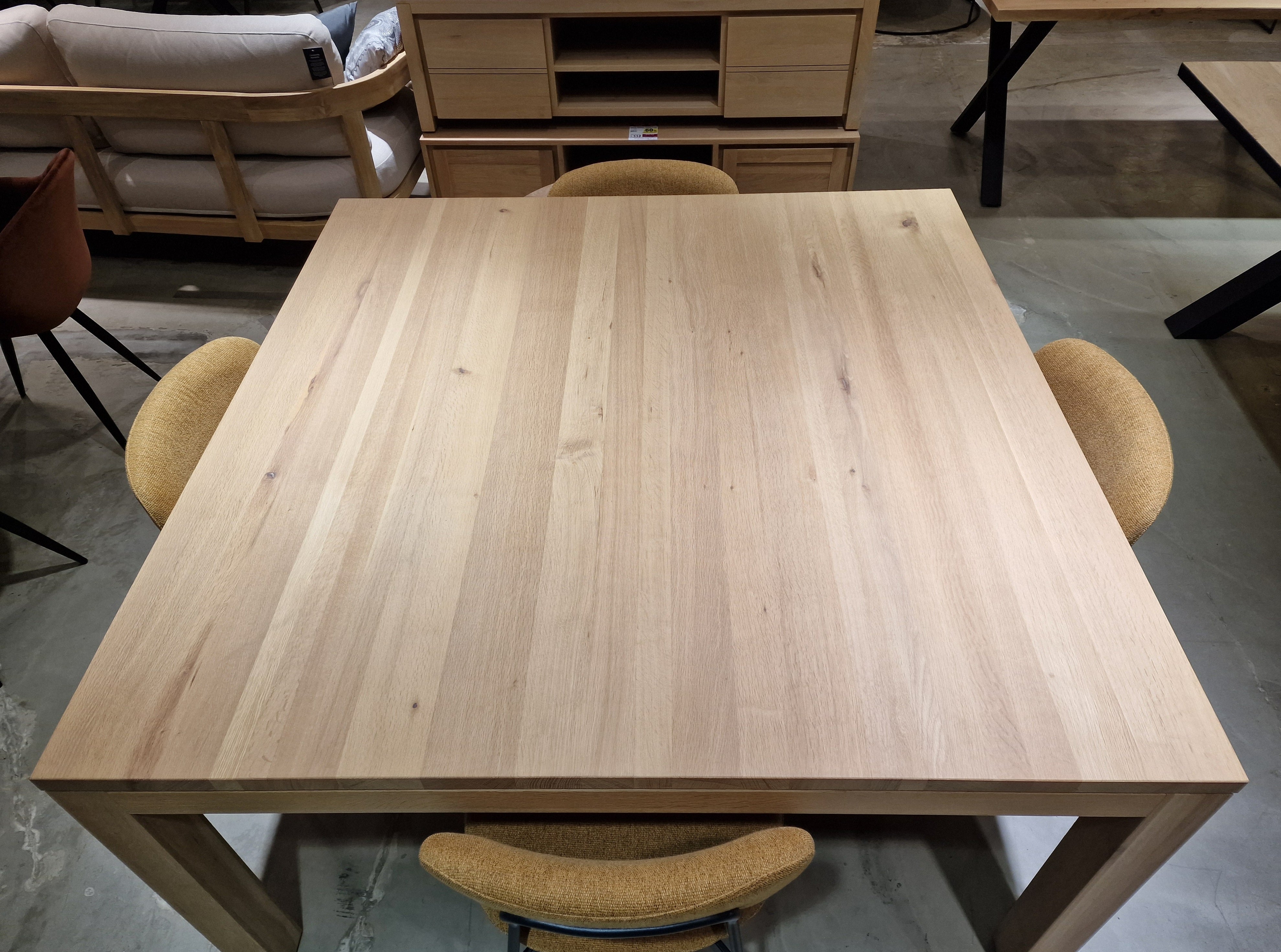 Eiken Interieurtafel Vierkant 145 x 145cm Naturel Recht met Blokpoten