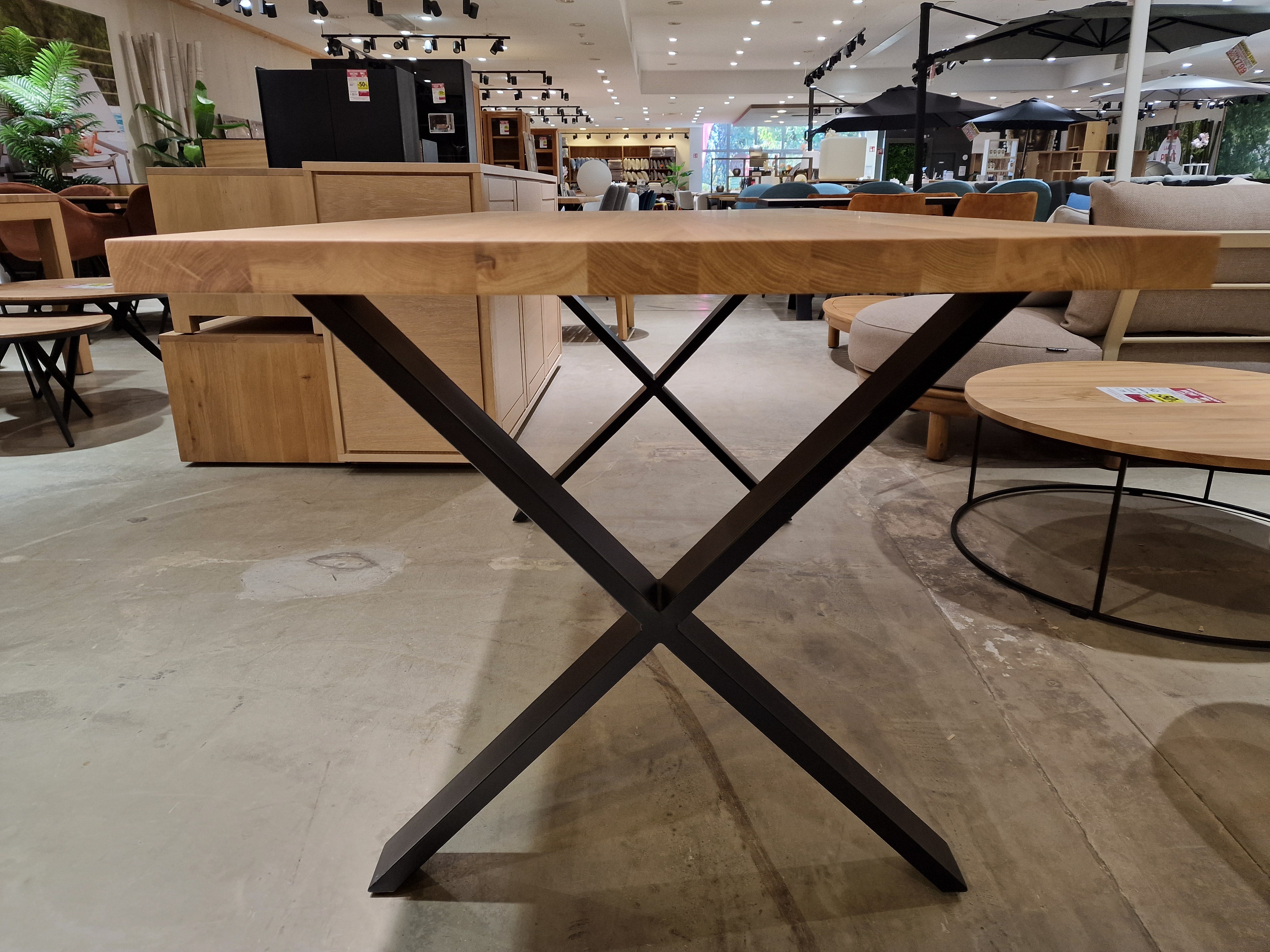 Eiken Interieurtafel Rechthoekig 160 x 80cm Naturel Recht met Zwart metalen X-Poten