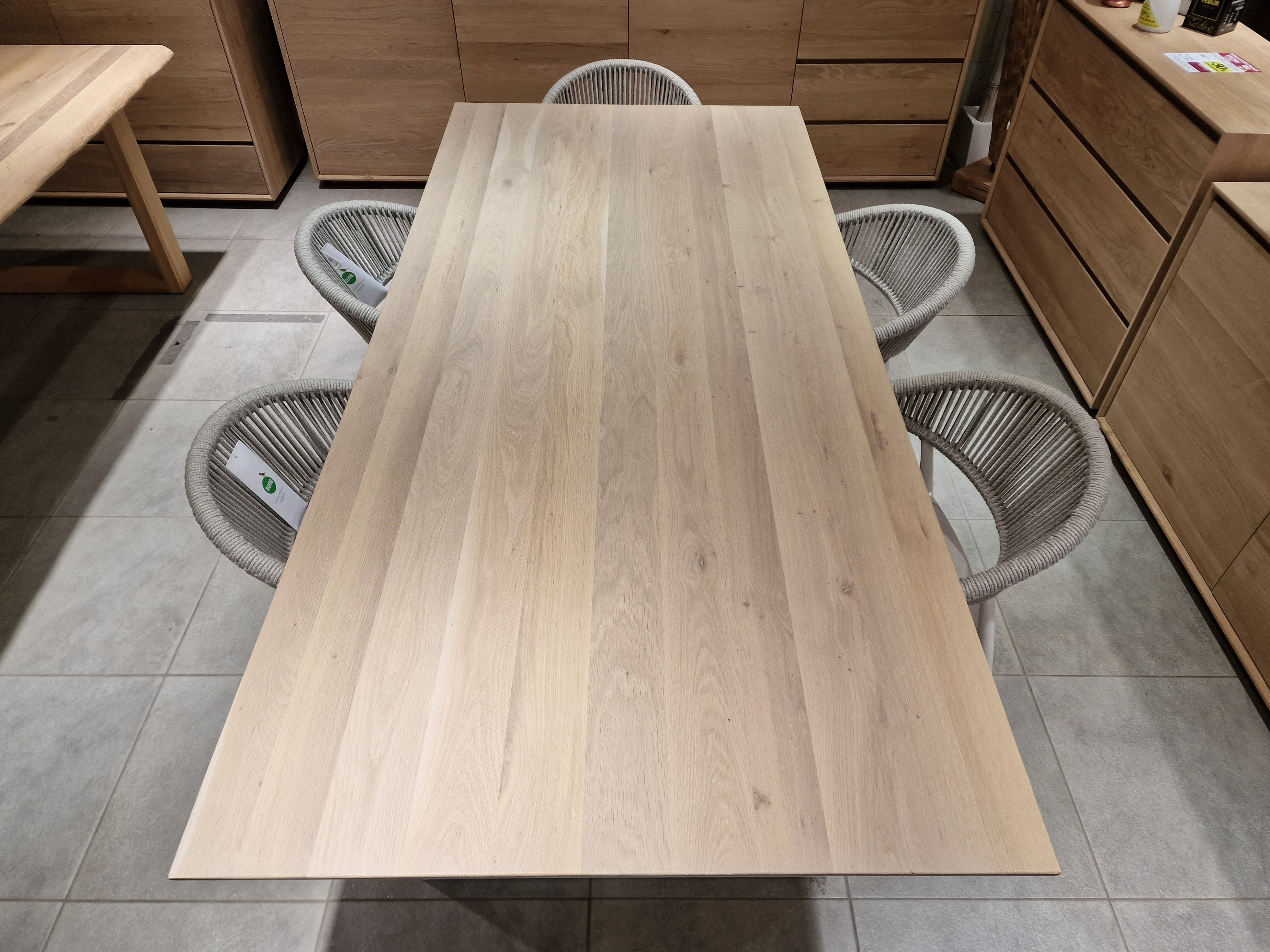 Eik Interieurtafel Rechthoekig 220 x 100cm Naturel Verjongd met wit metalen U-Poten