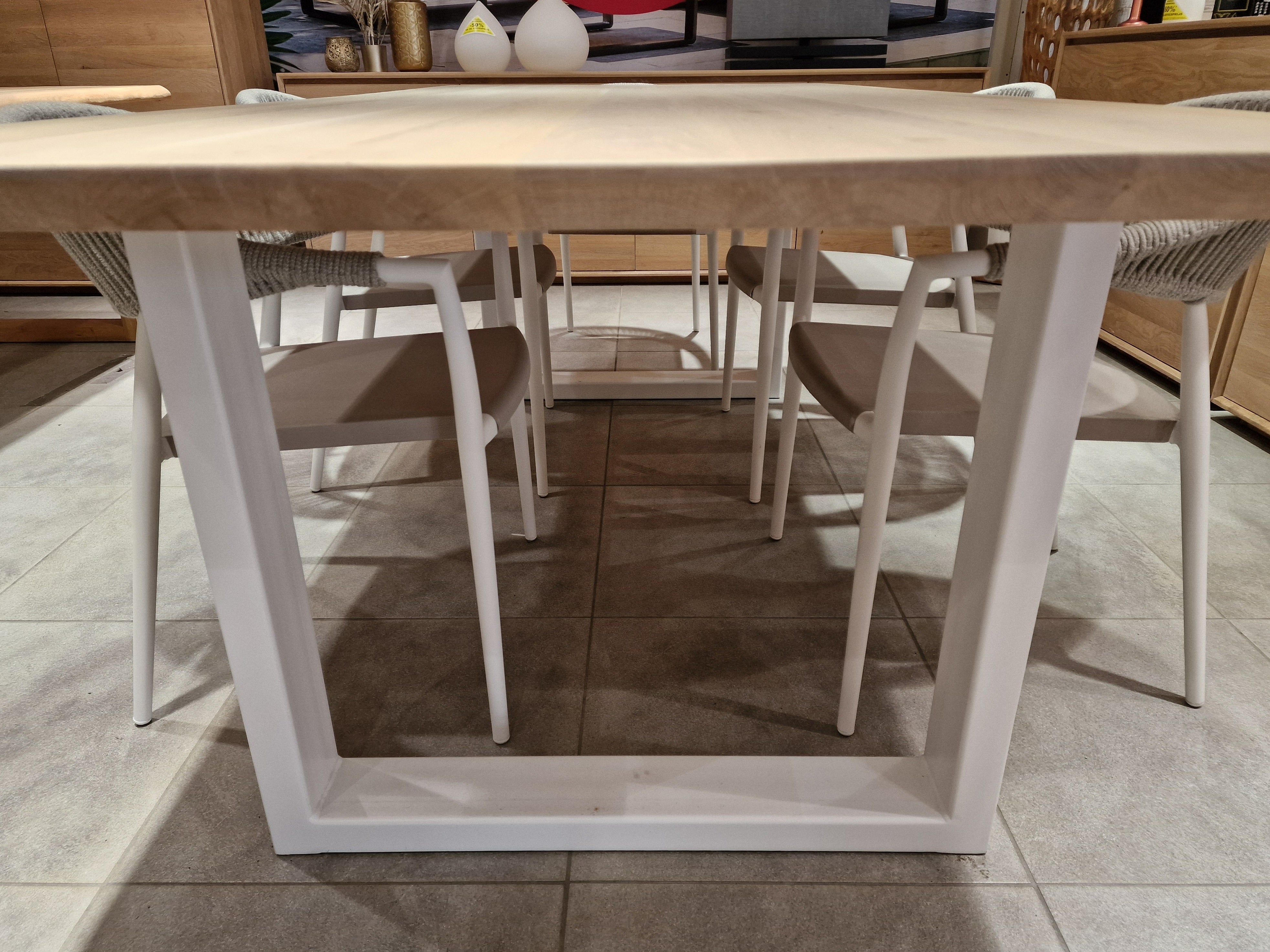 Eik Interieurtafel Rechthoekig 220 x 100cm Naturel Verjongd met wit metalen U-Poten