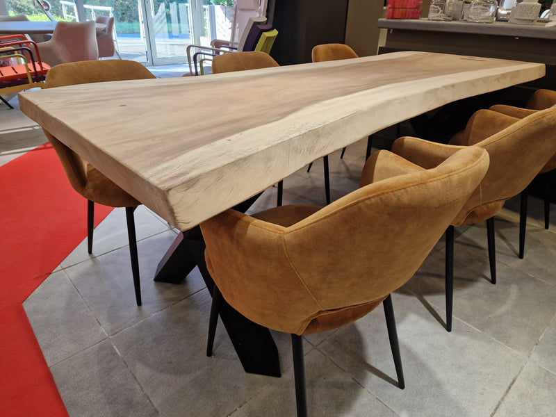 Meh Munggur Interieurtafel Rechthoekig 220 x 80cm Naturel Boomstam met zwart metalen X-Poten