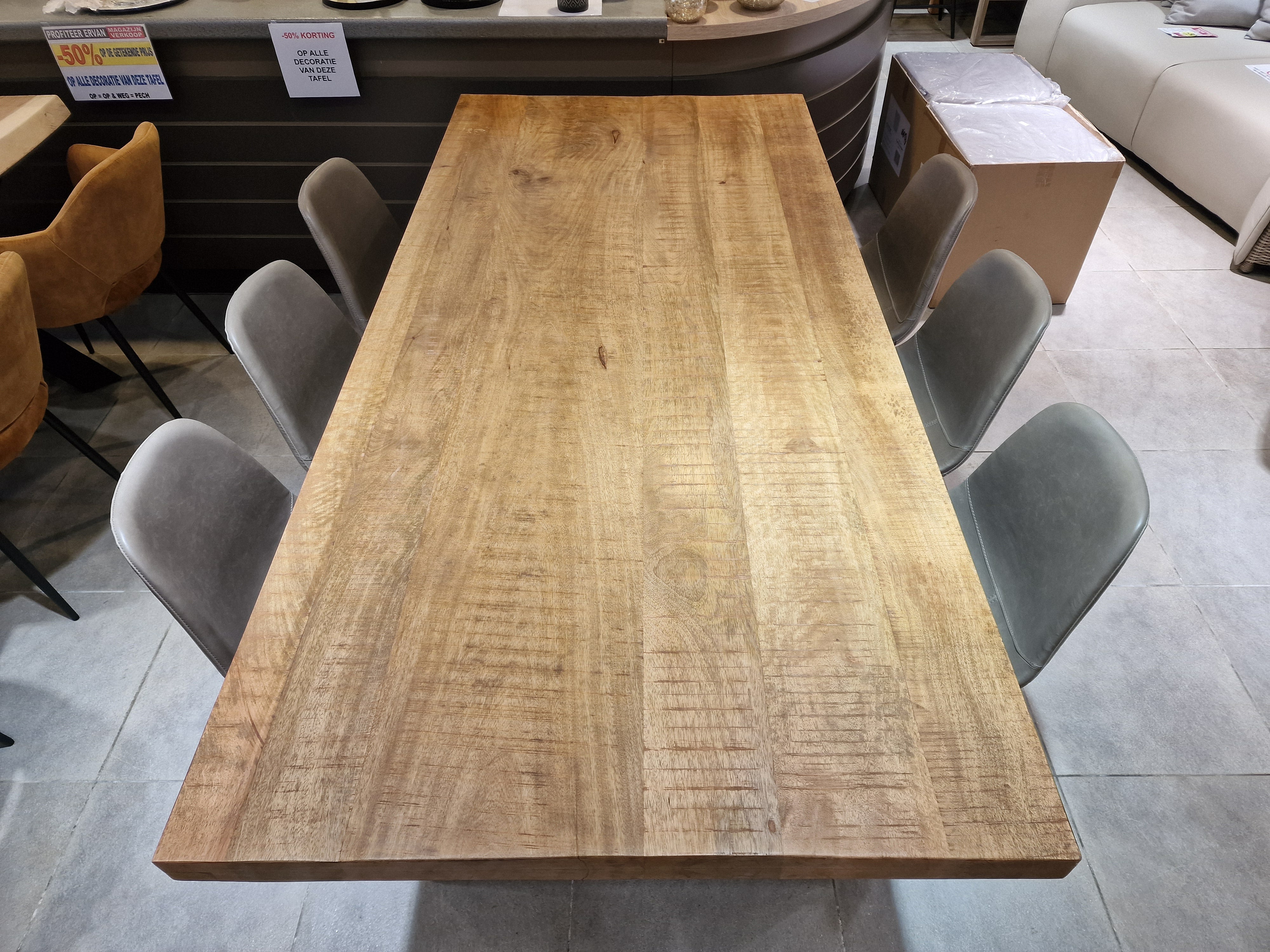 Acacia Interieurtafel Rechthoekig 220 x 100cm Naturel Recht met zwart metalen U-Poten