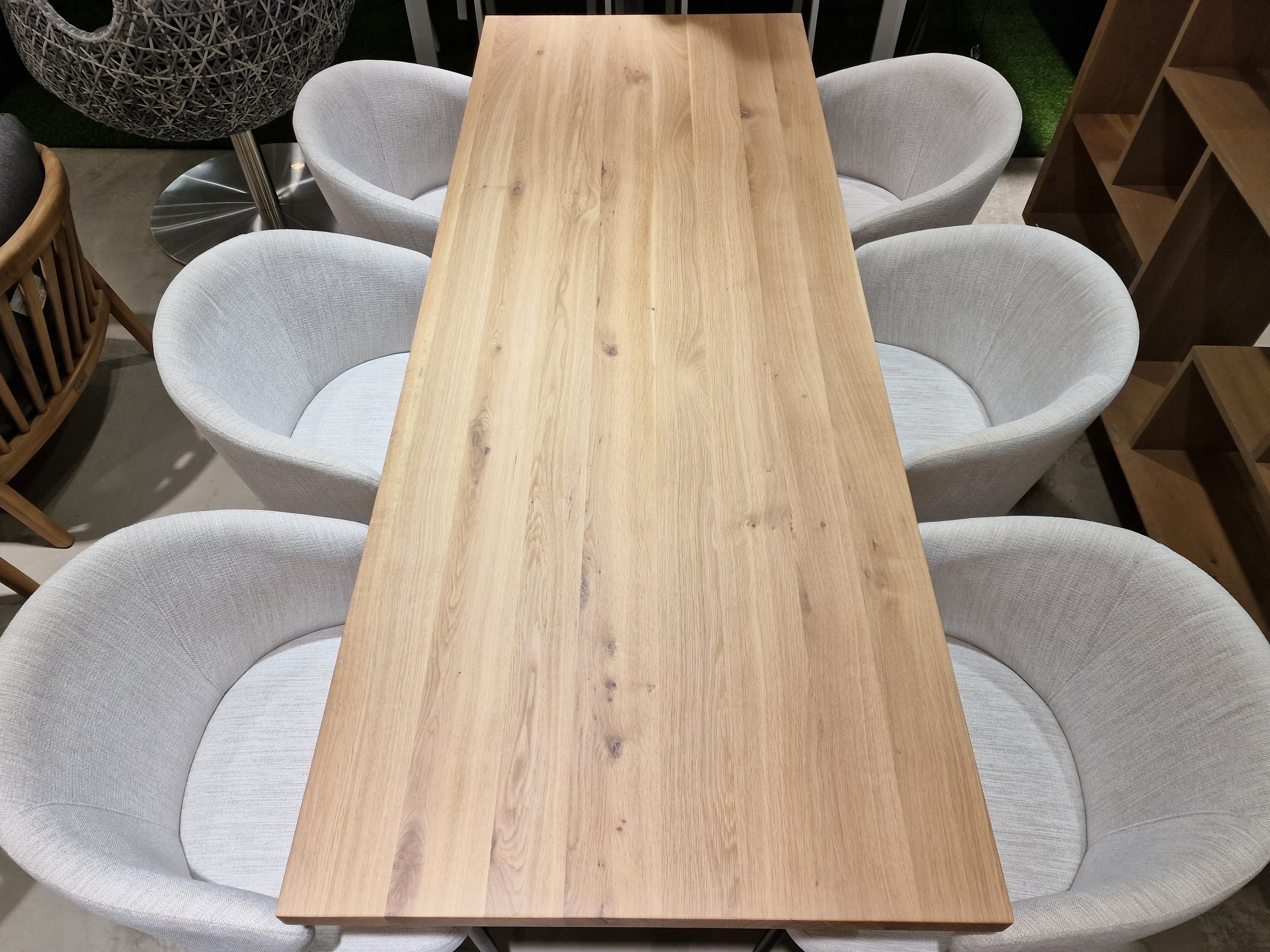 Eik Interieurtafel Rechthoek 200 x 75cm Naturel Recht met zwart metalen X-Poten