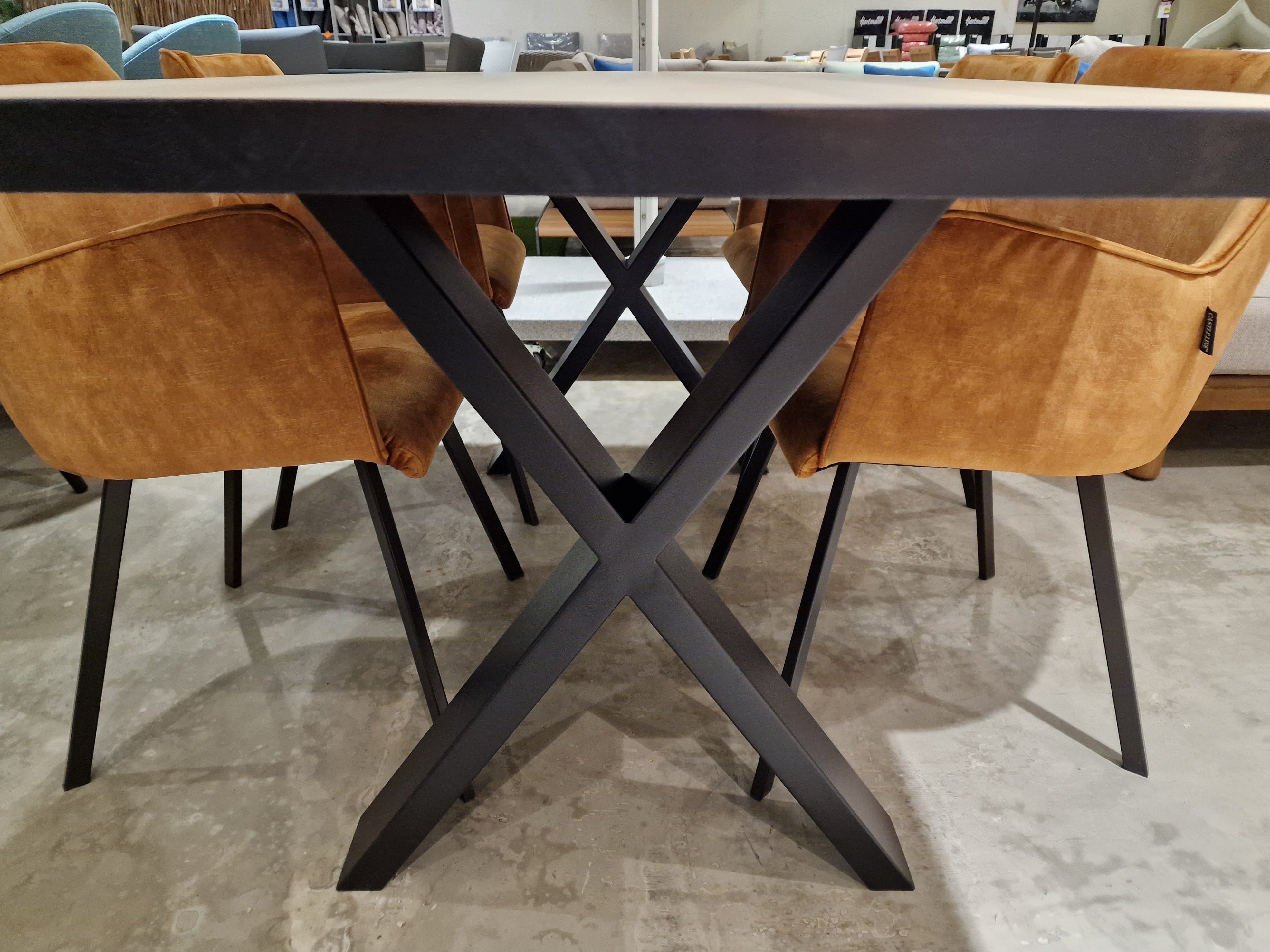 Eik Interieurtafel Rechthoekig 160 x 80cm Naturel Recht met zwart metalen X-Poten