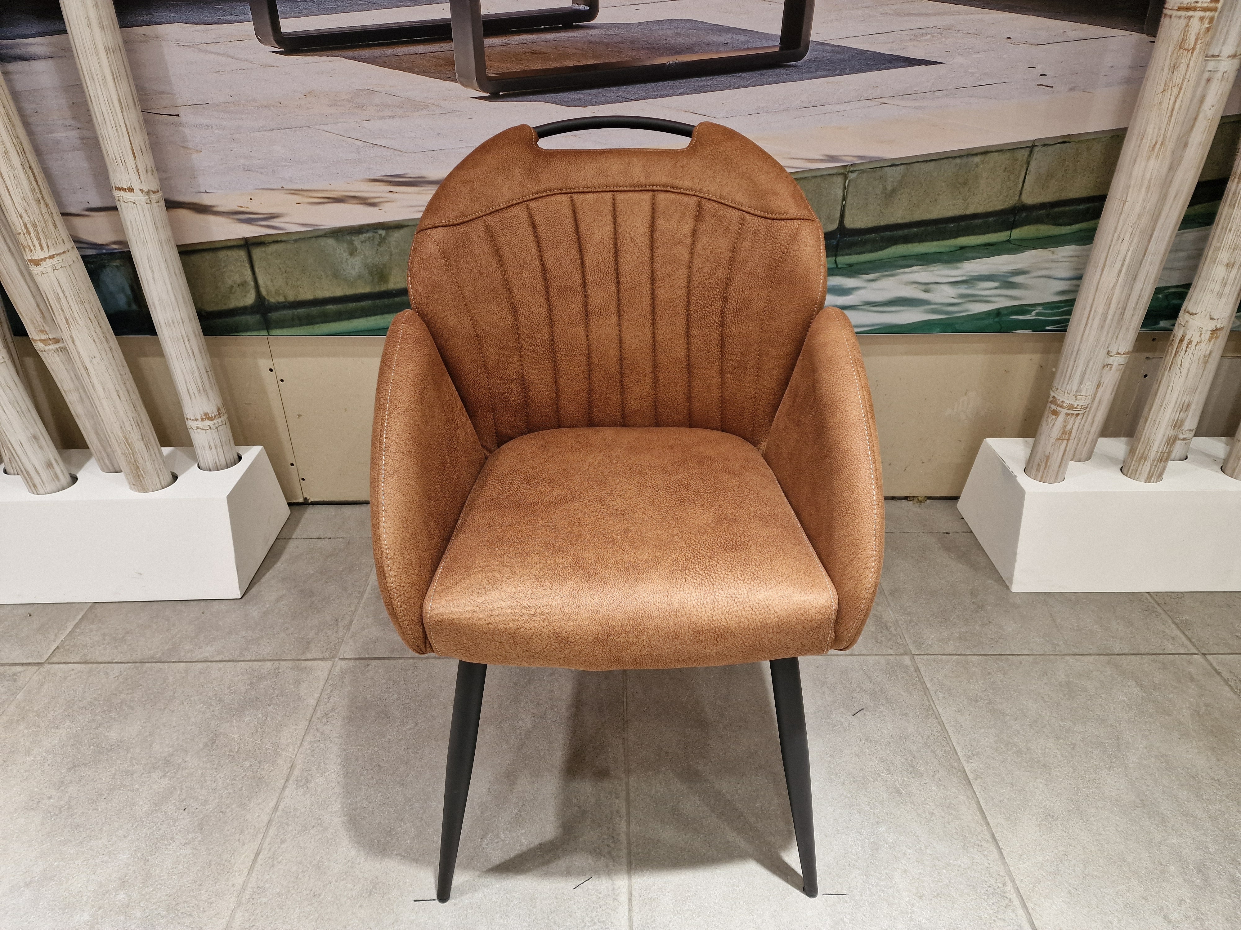 Eetkamerstoel Belize - Stof Zorro Cognac - Zwarte Poten