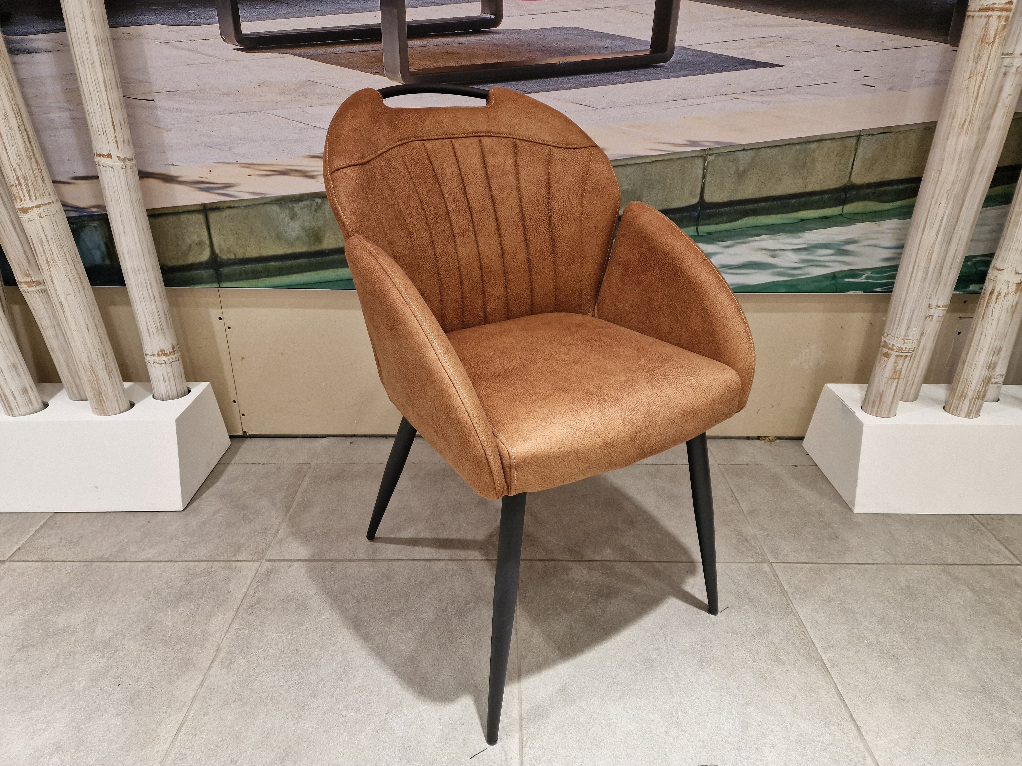 Eetkamerstoel Belize - Stof Zorro Cognac - Zwarte Poten