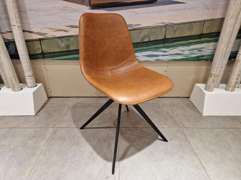 Eetkamerstoel Kuipmodel - PU Vintage Cognac - Zwarte Poten