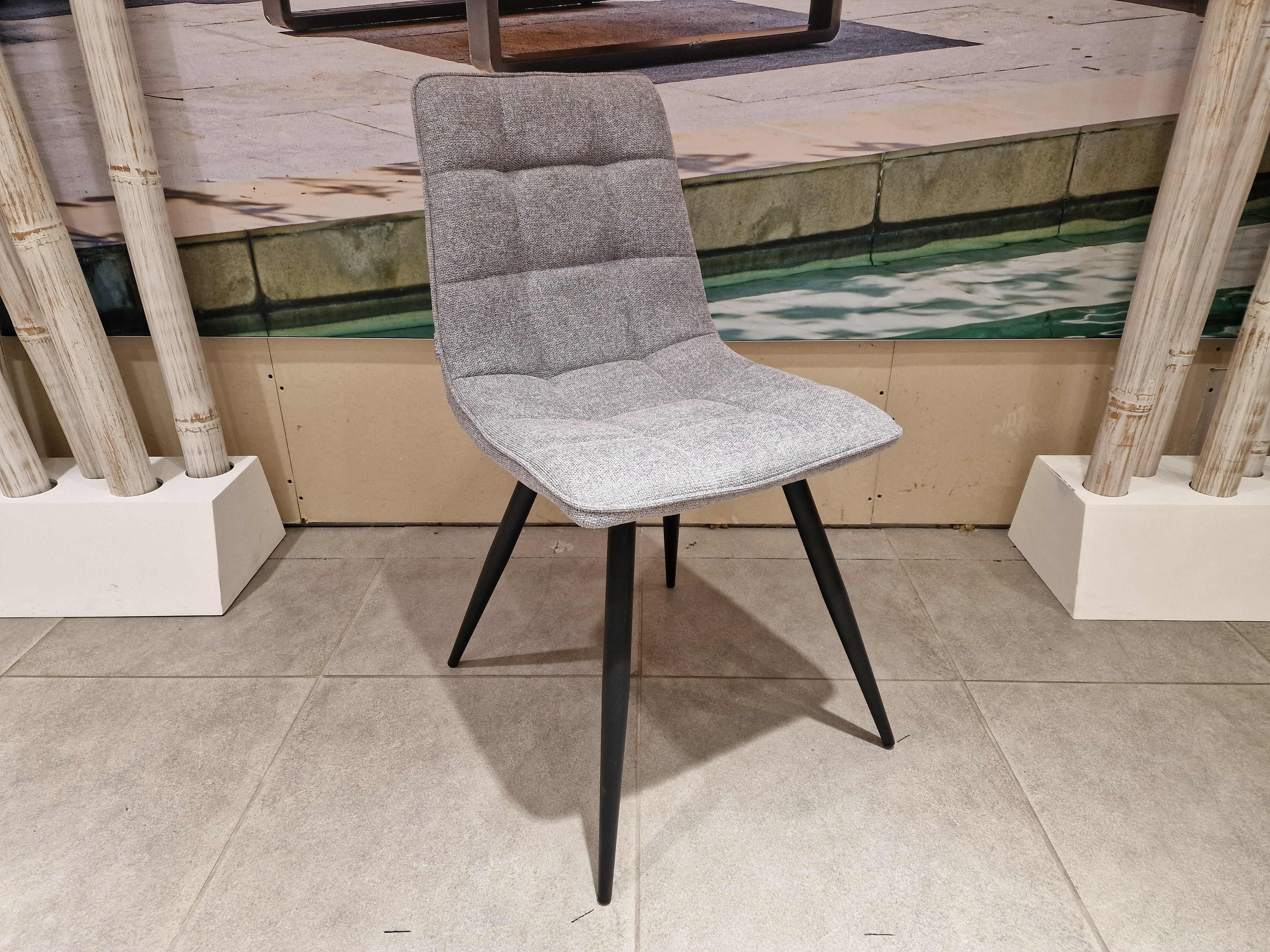 Eetkamerstoel Jelt - Stof Weave Zinc - Zwarte Poten Metaal