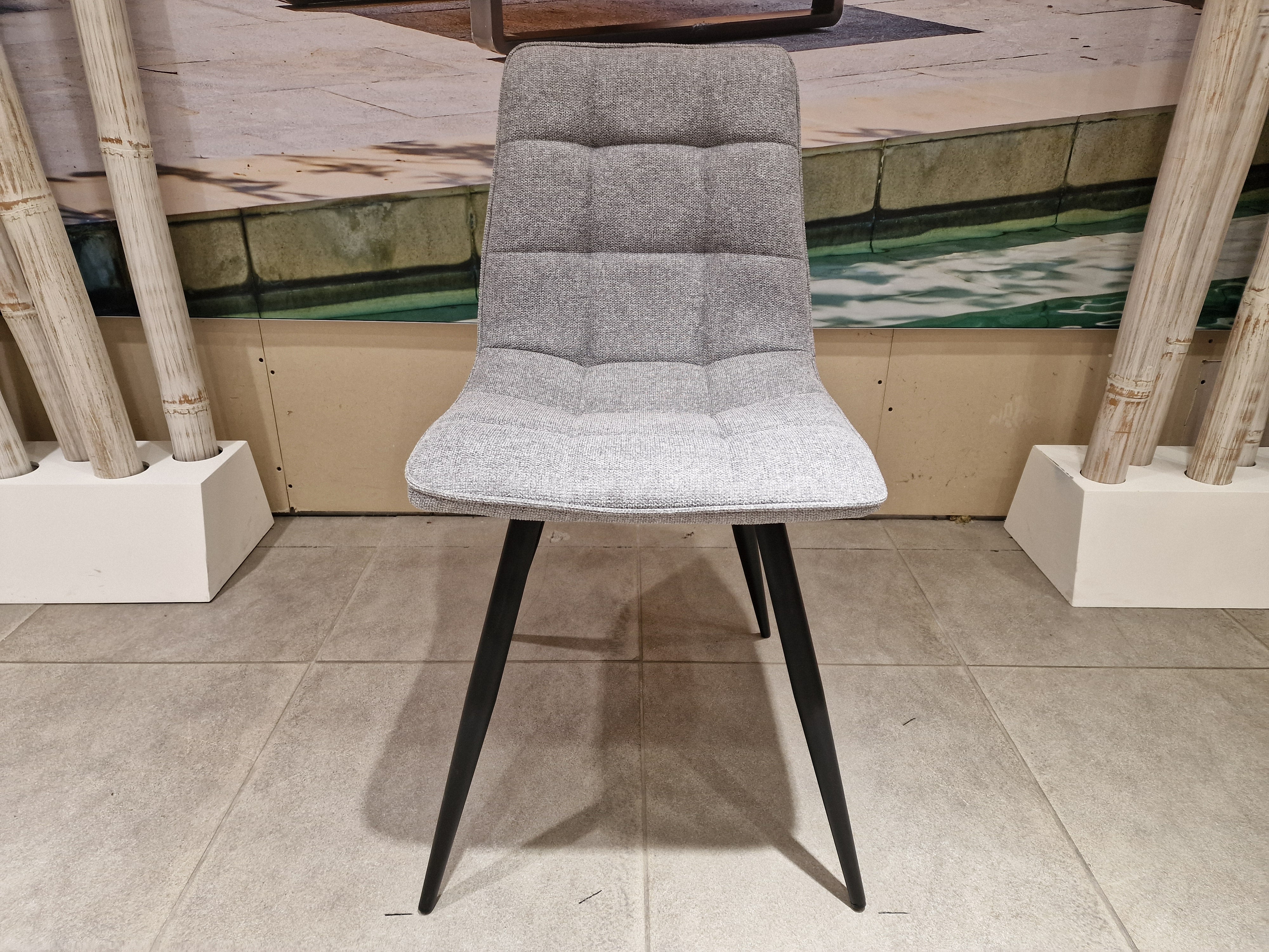 Eetkamerstoel Jelt - Stof Weave Zinc - Zwarte Poten Metaal