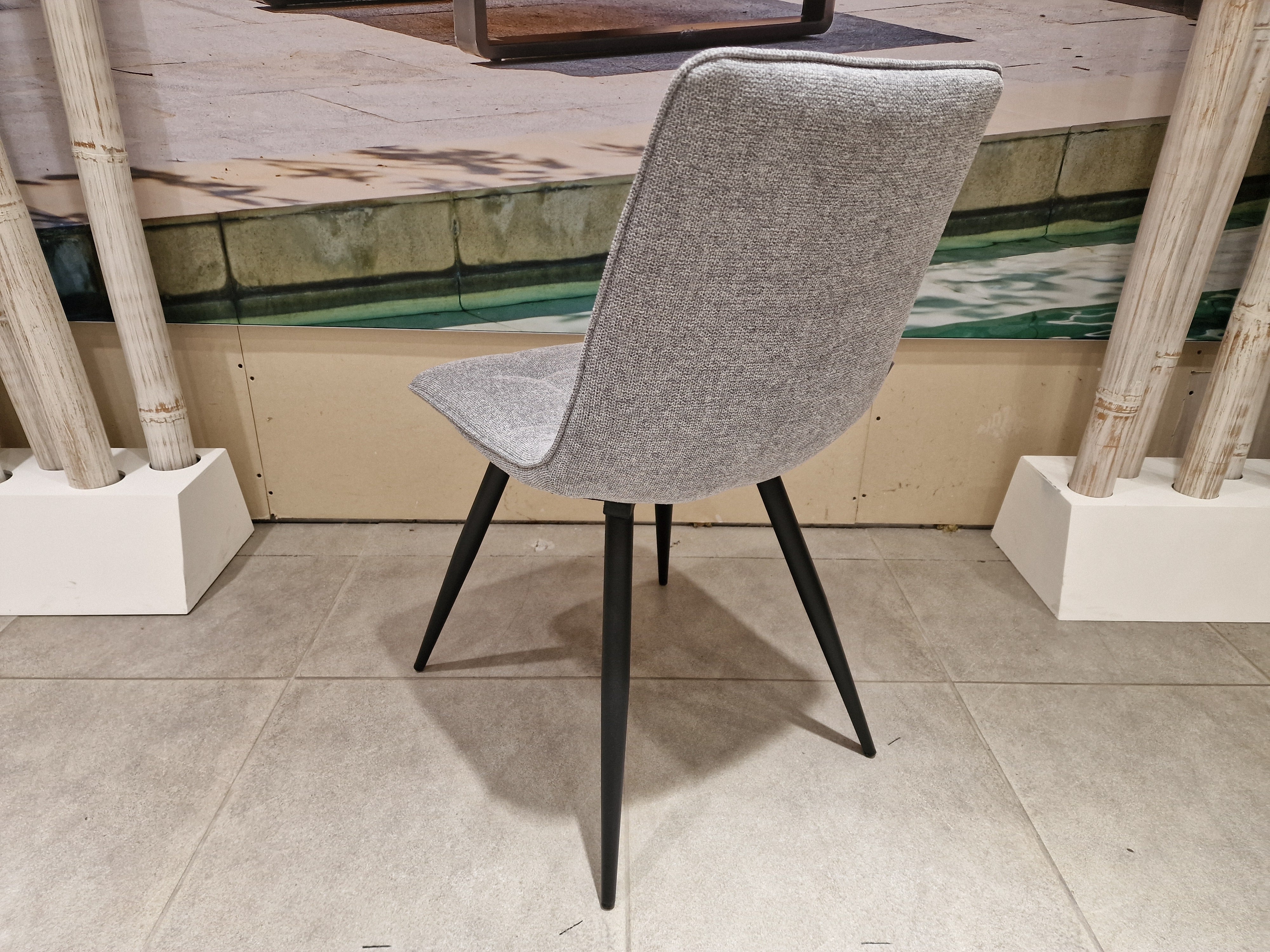 Eetkamerstoel Jelt - Stof Weave Zinc - Zwarte Poten Metaal