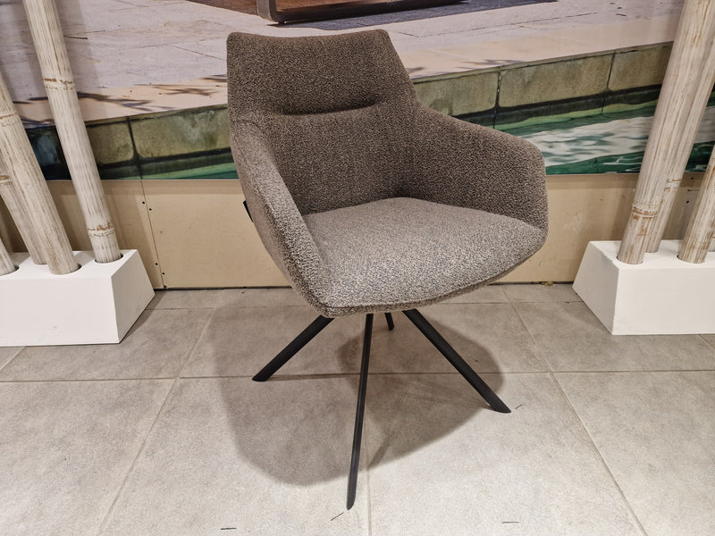 Eetkamerstoel Kinto op Draaipoot - Stof Alpine Brown - Zwarte Poten Metaal