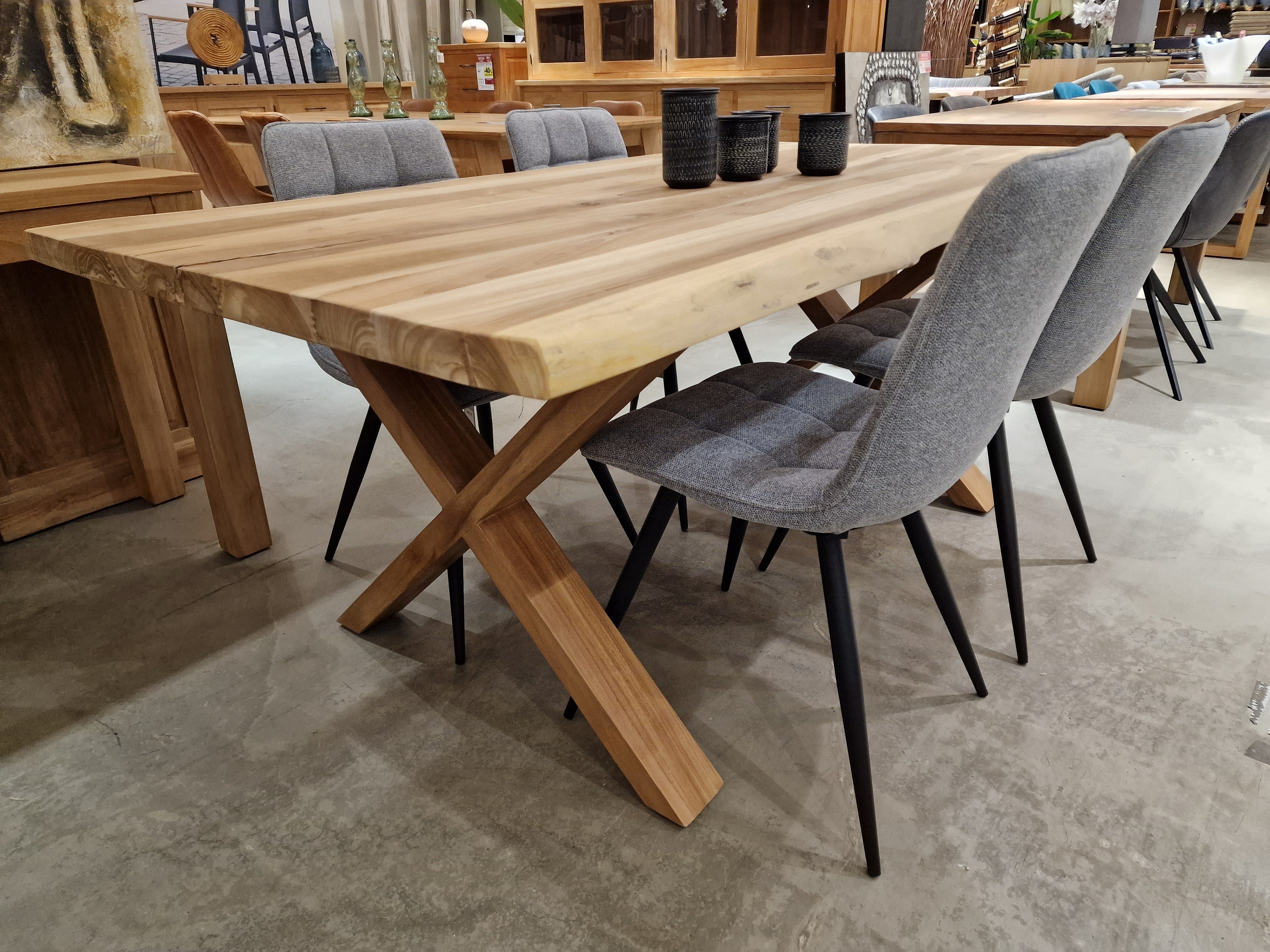 Eetkamerstoel Jelt - Stof Weave Zinc - Zwarte Poten Metaal