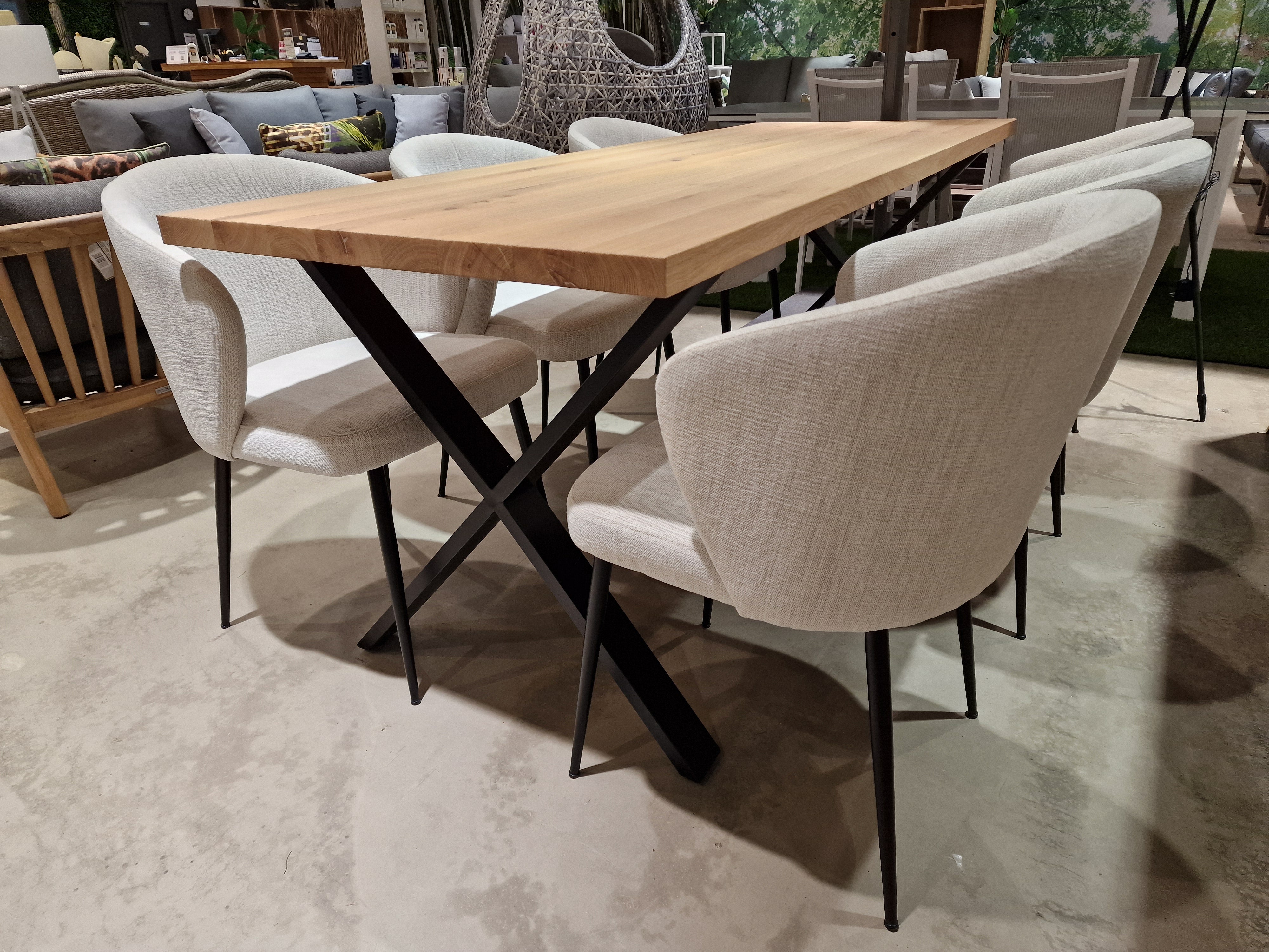 Eetkamerstoel Lot - Stof Naturel - Zwarte Poten