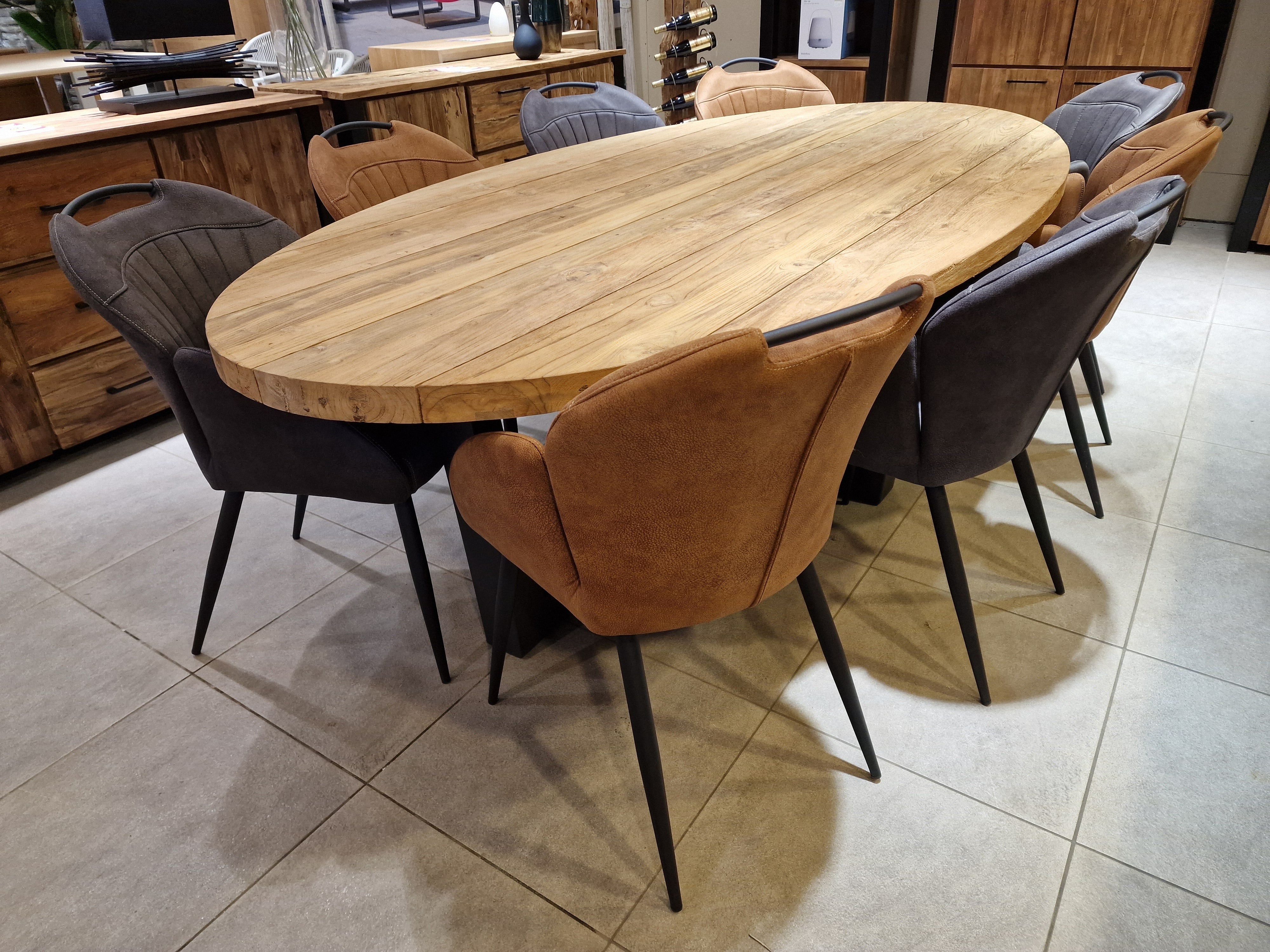 Eetkamerstoel Belize - Stof Zorro Cognac - Zwarte Poten