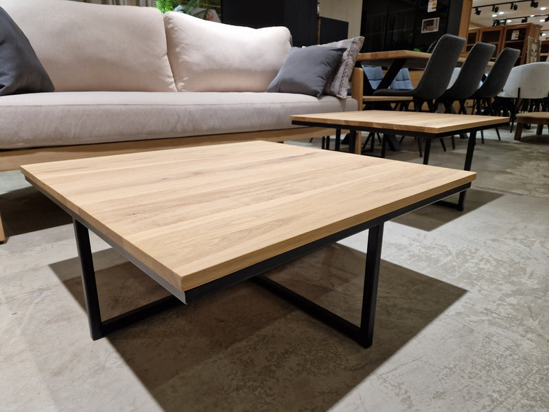 Eik Salontafel Tygo Vierkant 80 x 80cm Naturel met Zwart Metalen Onderstel