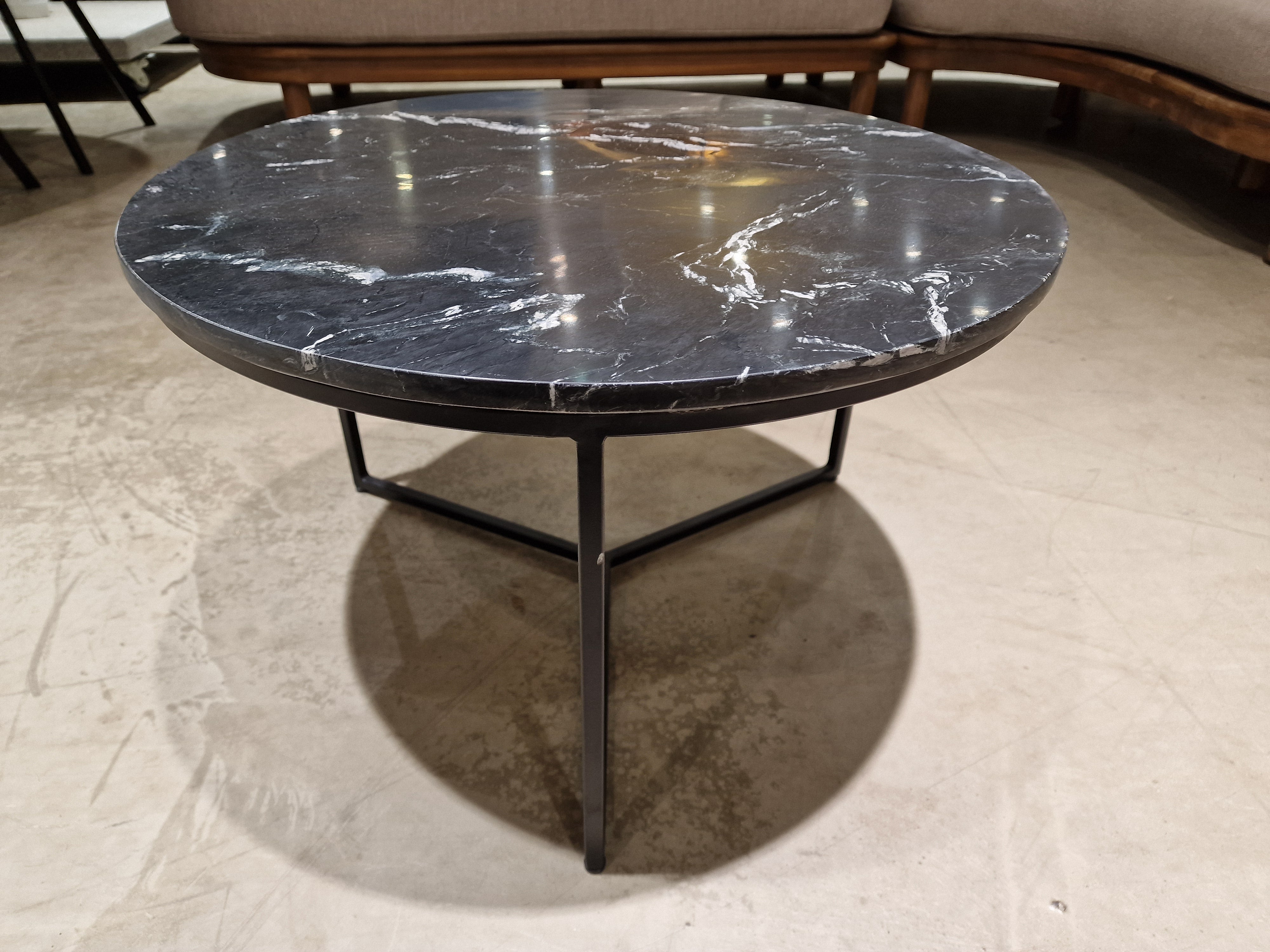 Marmer Salontafel Rond 60cm Zwart met Zwart Metalen Onderstel