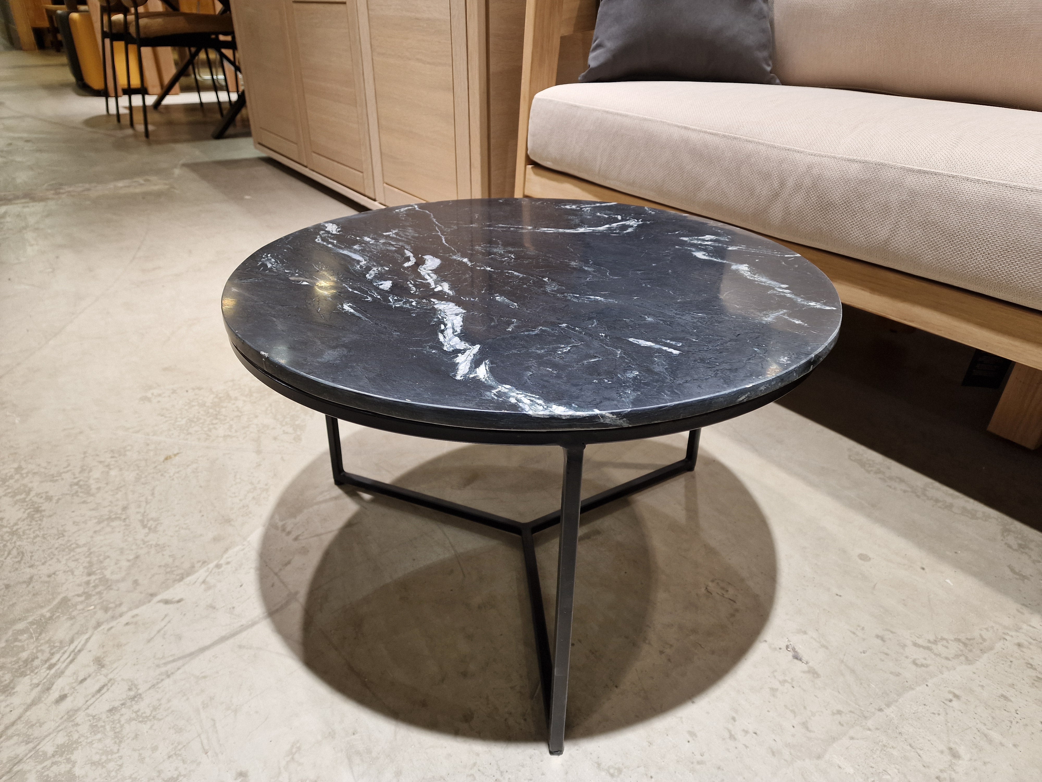 Marmer Salontafel Rond 60cm Zwart met Zwart Metalen Onderstel