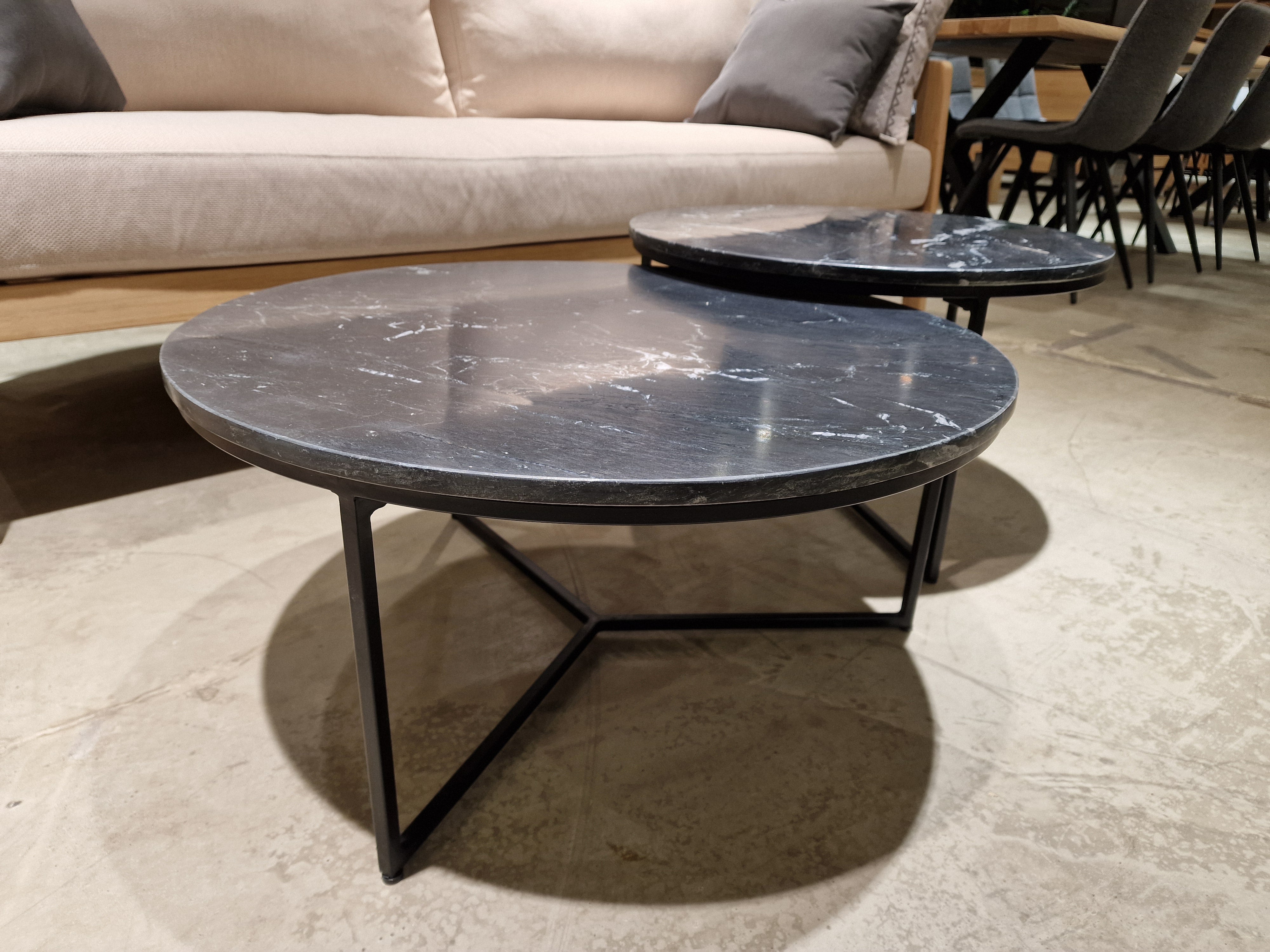 Marmer Salontafel Rond 60cm Zwart met Zwart Metalen Onderstel