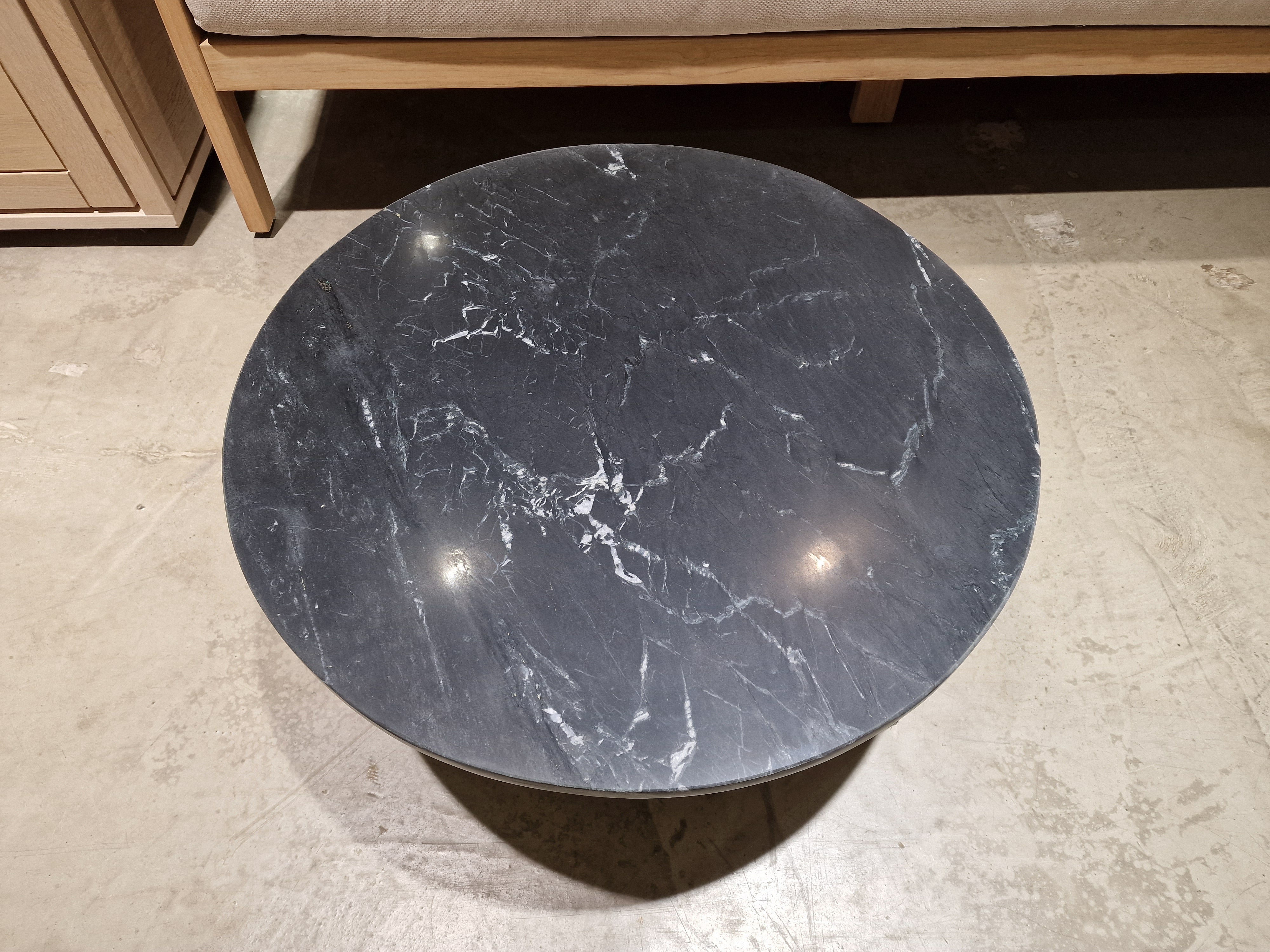 Marmer Salontafel Rond 70cm Zwart met Zwart Metalen Onderstel