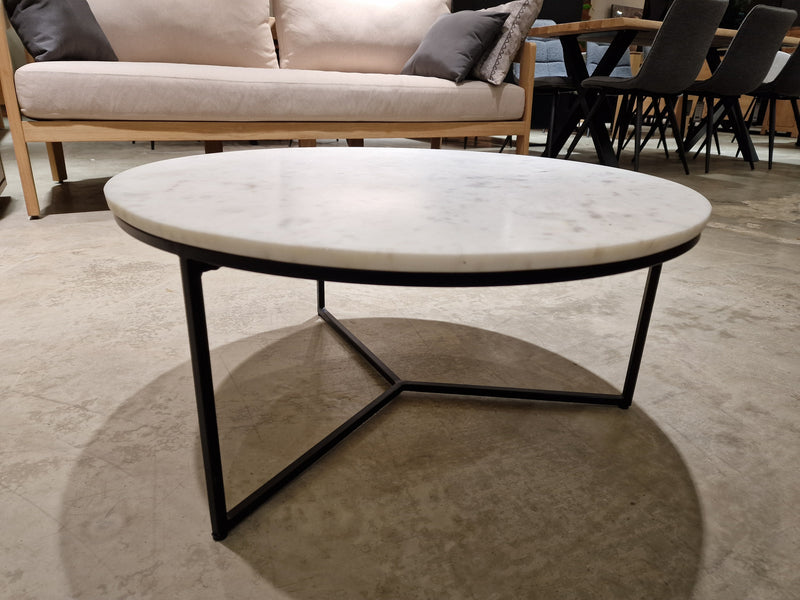 Marmer Carrara Salontafel Rond 70cm Wit met Zwart Metalen Onderstel