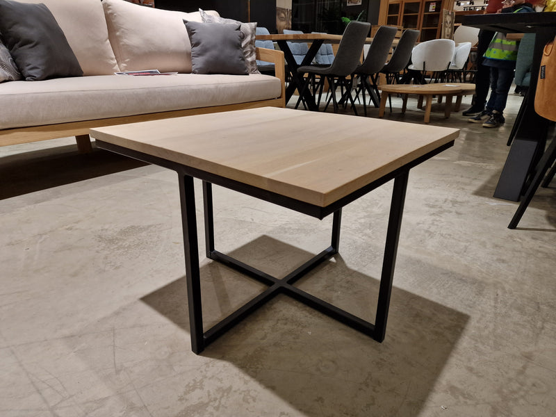 Eik Salontafel Tygo Vierkant 60 x 60cm Grijs met Zwart Metalen Onderstel