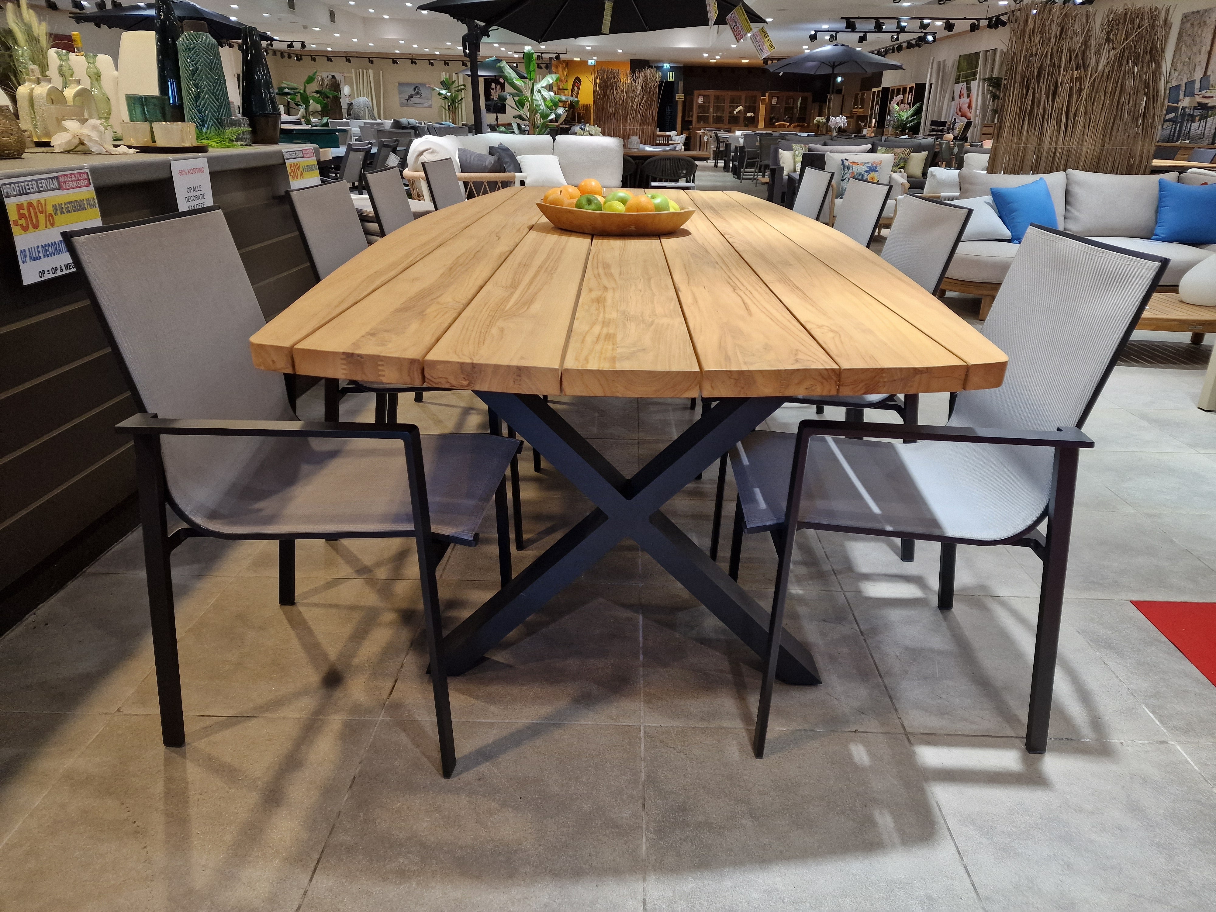 Teak Tuintafel Bologna Deens Ovaal 300 x 128 cm Frame Alu Charcoal Cross-X