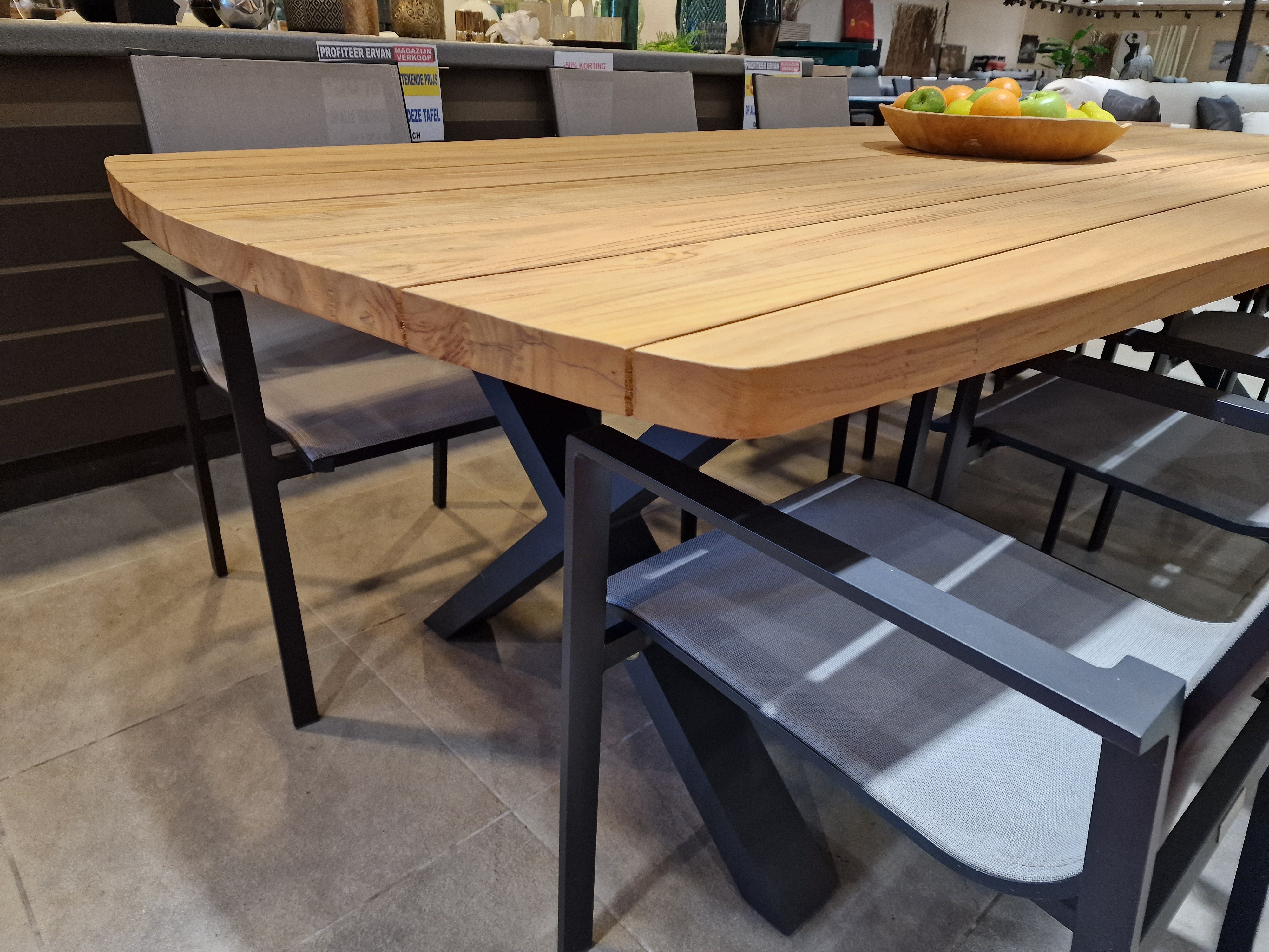 Teak Tuintafel Bologna Deens Ovaal 300 x 128 cm Frame Alu Charcoal Cross-X