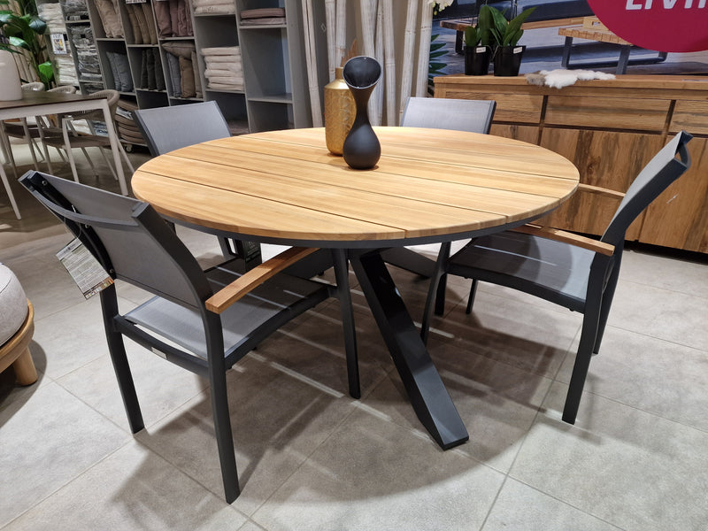 Teak Tuintafel Omnigo Rond Dia 150 cm x H75 cm Frame Alu Charcoal