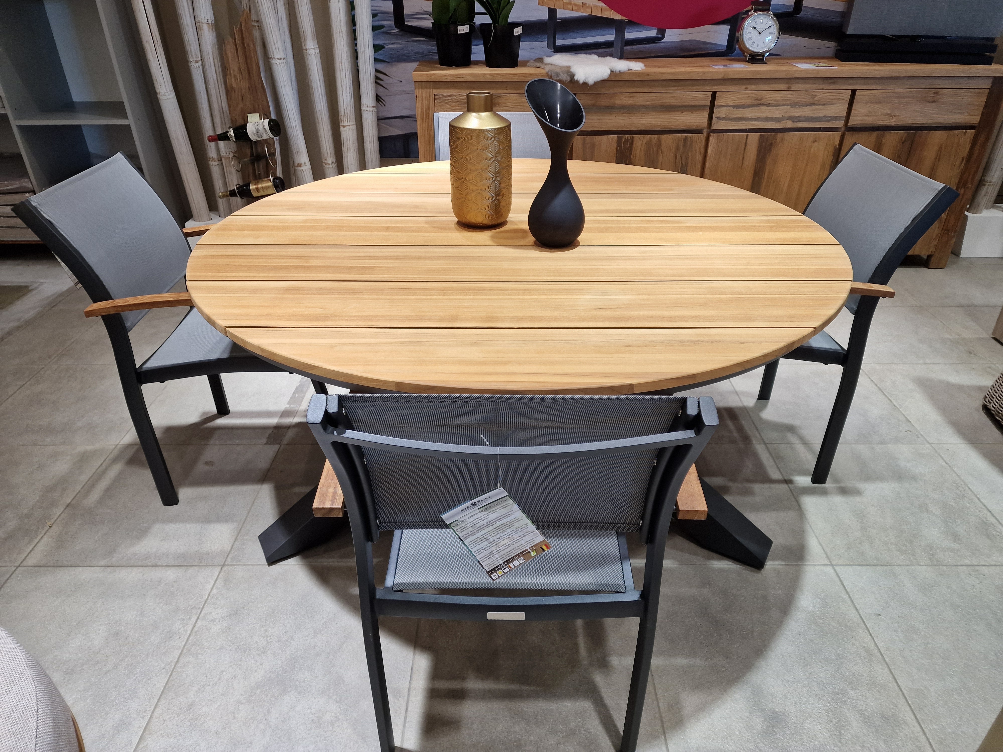 Teak Tuintafel Omnigo Rond Dia 150 cm x H75 cm Frame Alu Charcoal
