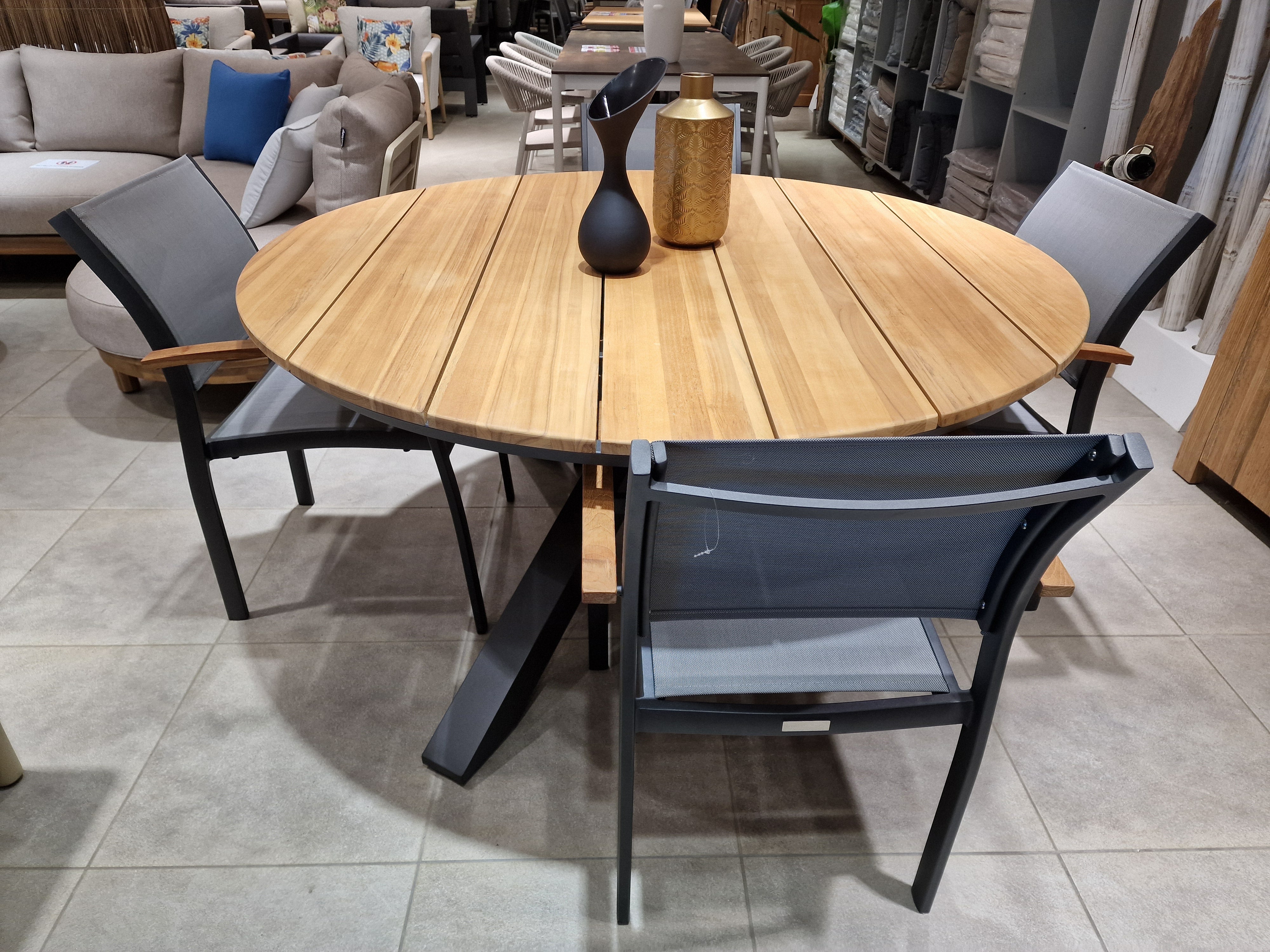Teak Tuintafel Omnigo Rond Dia 150 cm x H75 cm Frame Alu Charcoal